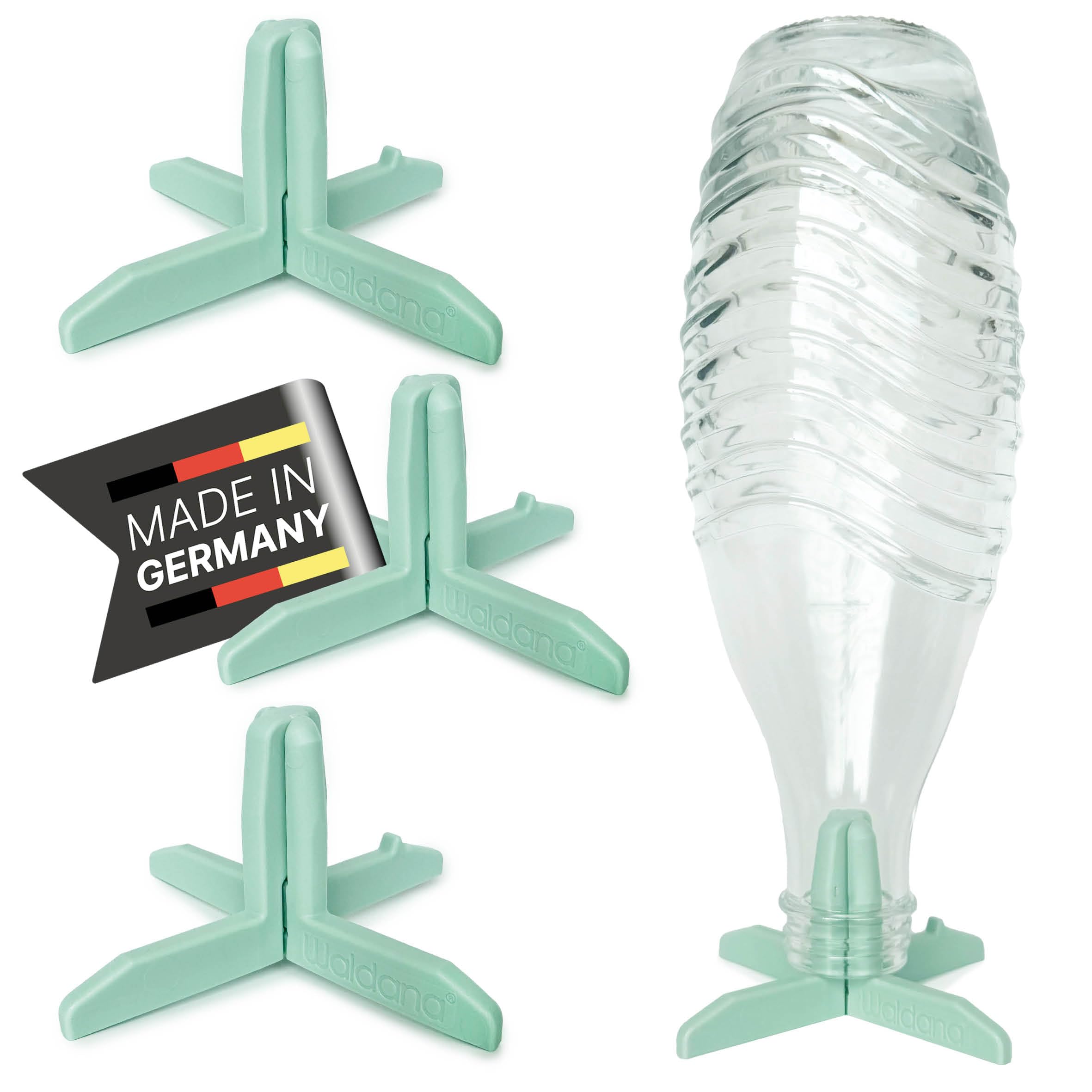 Waldana© Abtropfgestell für Flaschen (4 STK.) passend für SodaStream Glaskaraffe I Eingetragenes Design I Bio-Kunststoff Trinkflaschen Babyflaschen Trocken Gestell