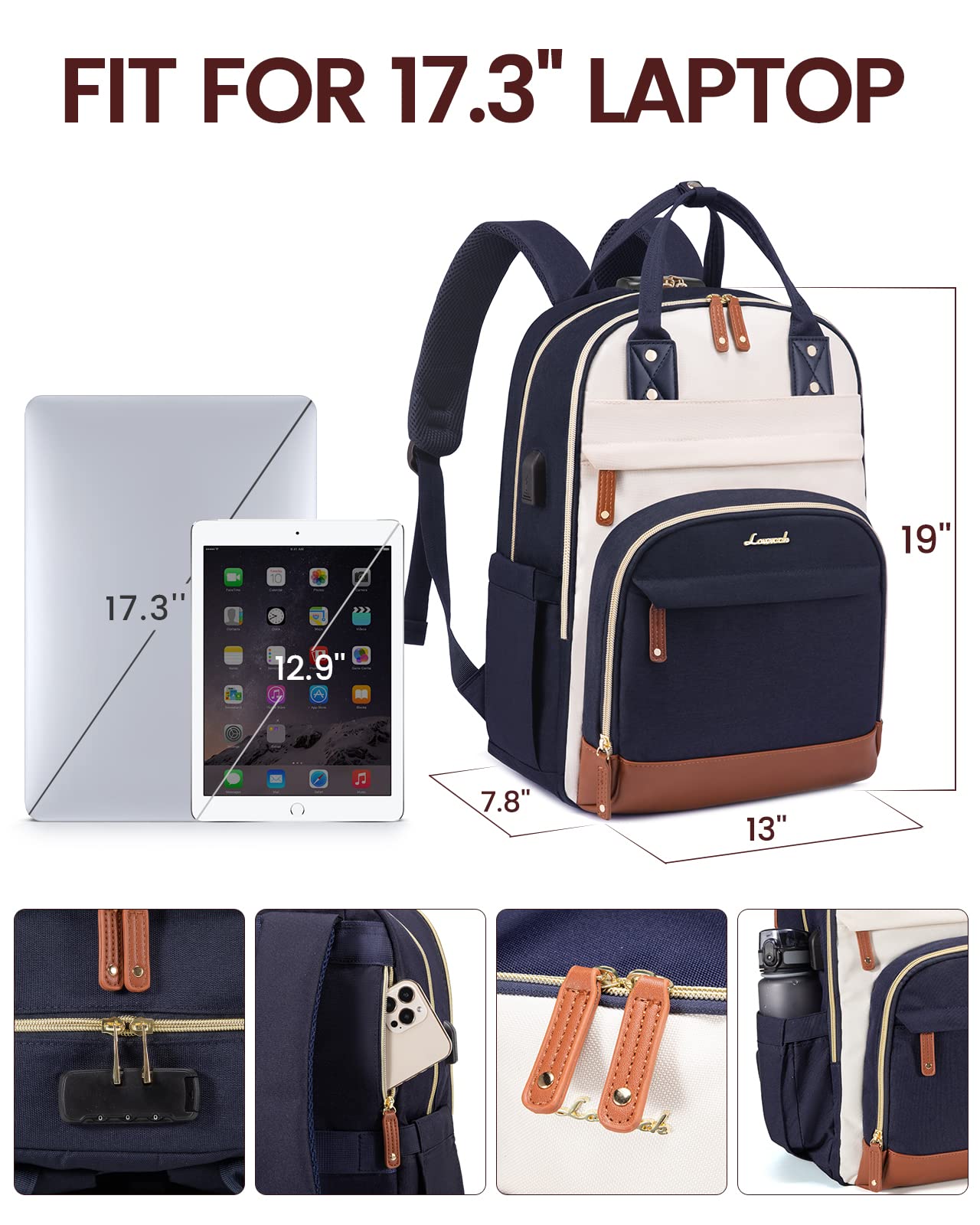 LOVEVOOK Zaino Donna Porta PC 15.6&17 Pollici, Zainetto Università e Lavoro, Antifurto Impermeabile, Computer Backpack Bosa per Viaggio e Notebook
