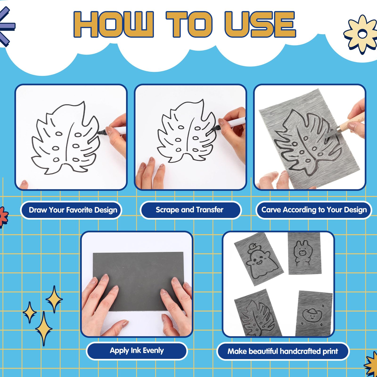 4x6 Inch Linocut MotiMind 24-Pack Linoleum Block Printing Set - 4x6 ...