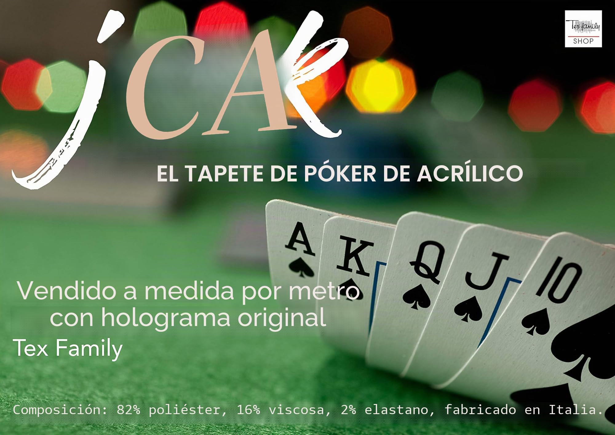 Mantel de mesa paño Jack juego de cartas póquer acrílico verde por metro a medida H. 150 cm con holograma