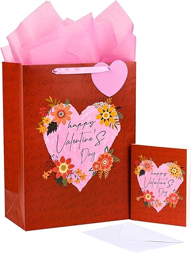 LeZakaa Bolsas de regalo grandes de 16 pulgadas con papel de seda etiqueta de regalo y tarjeta bolsa de regalo negra con diseño de flores para