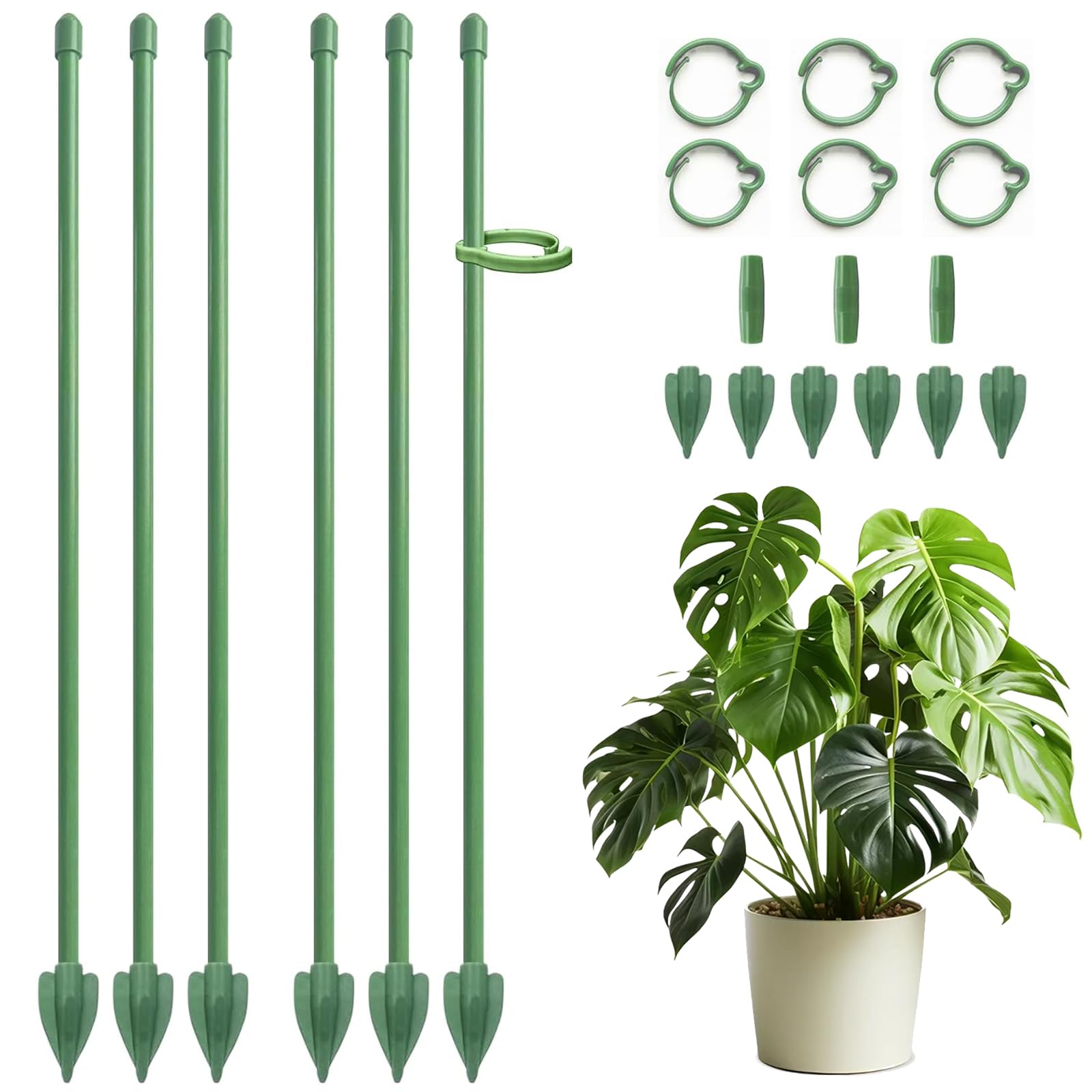 AOQCFS 21 Pcs Plant Support Stakes, 32cm Moss Pole Plant Sticks for Climbing Plants, Adjustable Plant Supports for Monstera, Orchid, Potted Flowers with Connectors & Clips