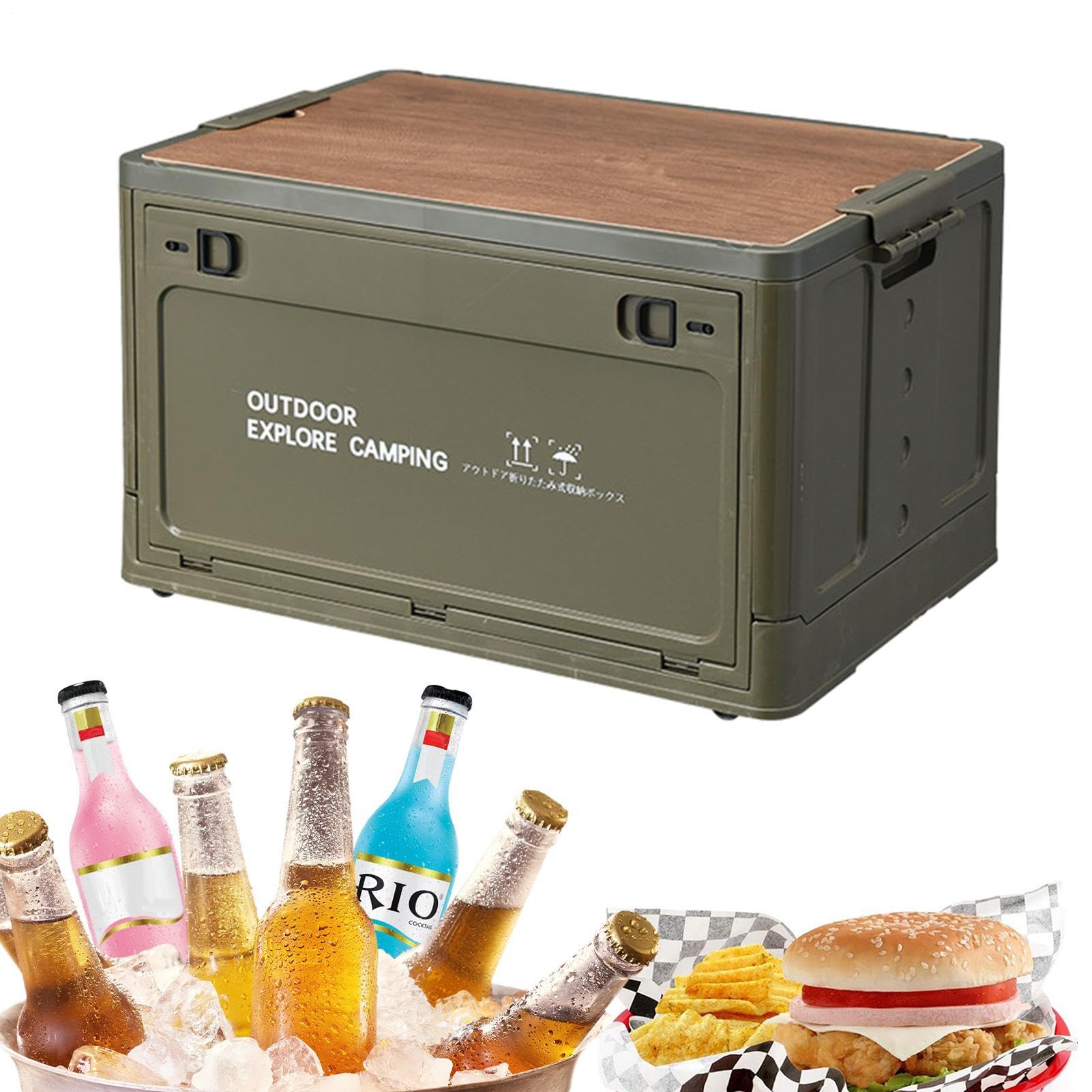 Aufbewahrungskörbe – Faltbox | Faltbare Outdoor-Camping-Aufbewahrungskörbe | Outdoor-Box, Garagenorganisation mit Holzdeckel, Gartengeräte, Werkzeugbehälter, Camping-Zubehör