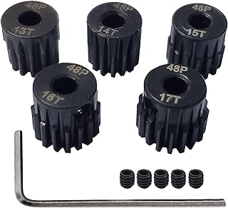 AMOGOT Metal Steel 48P Pinion Gear 13T 14T 15T 16T 17T 3.175mm Shaft Motor Gears Set with Hex Key for 1/10 RC Brushless Brush Motor RC Upgrade Part