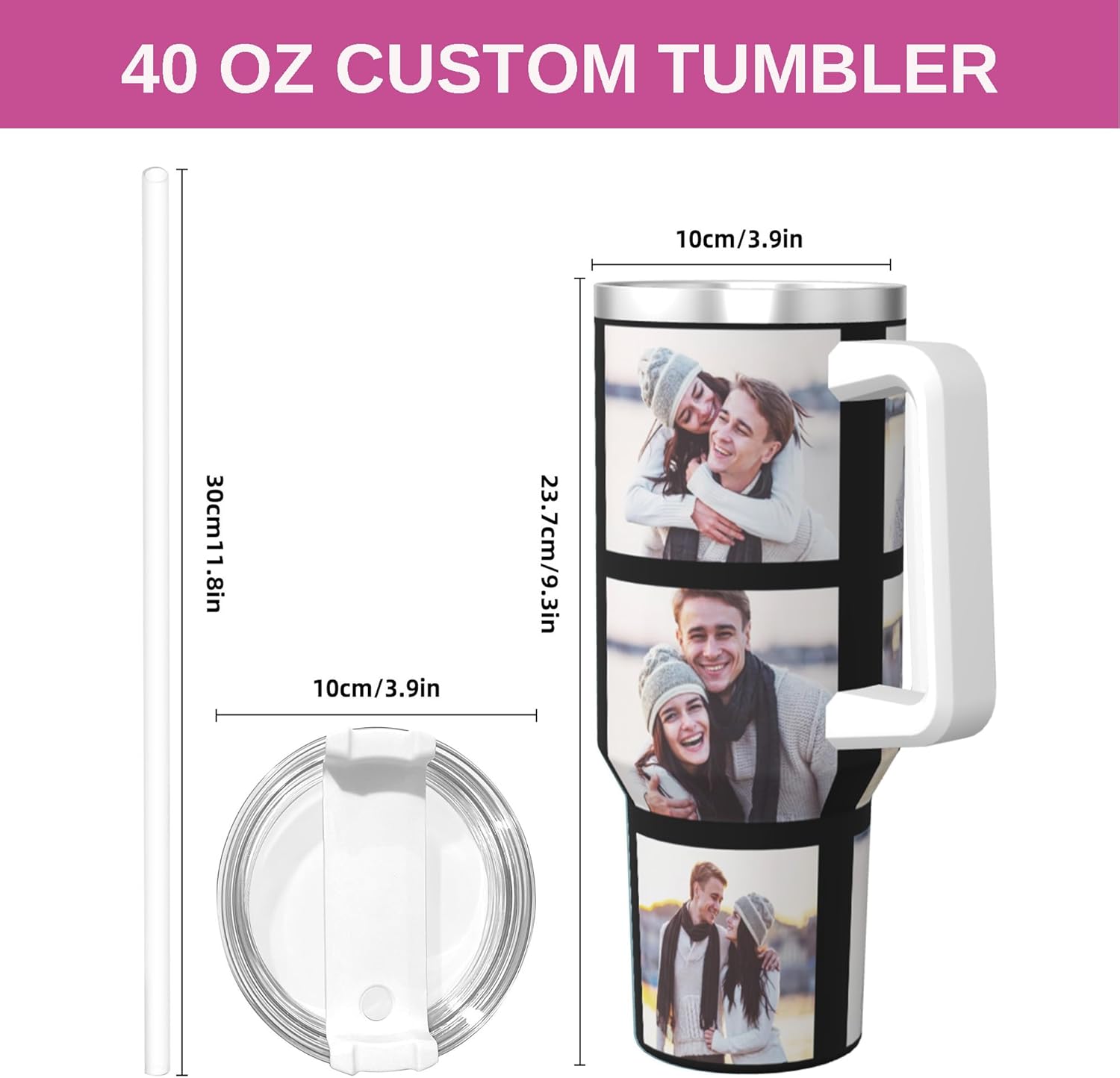 Vsmoedb Personalized 40 oz Tumbler Custom Cups Personalized with Image Text Logo, Customizable Tumbler for Brthday Valentine's Day Christmas Gifts - Image 3