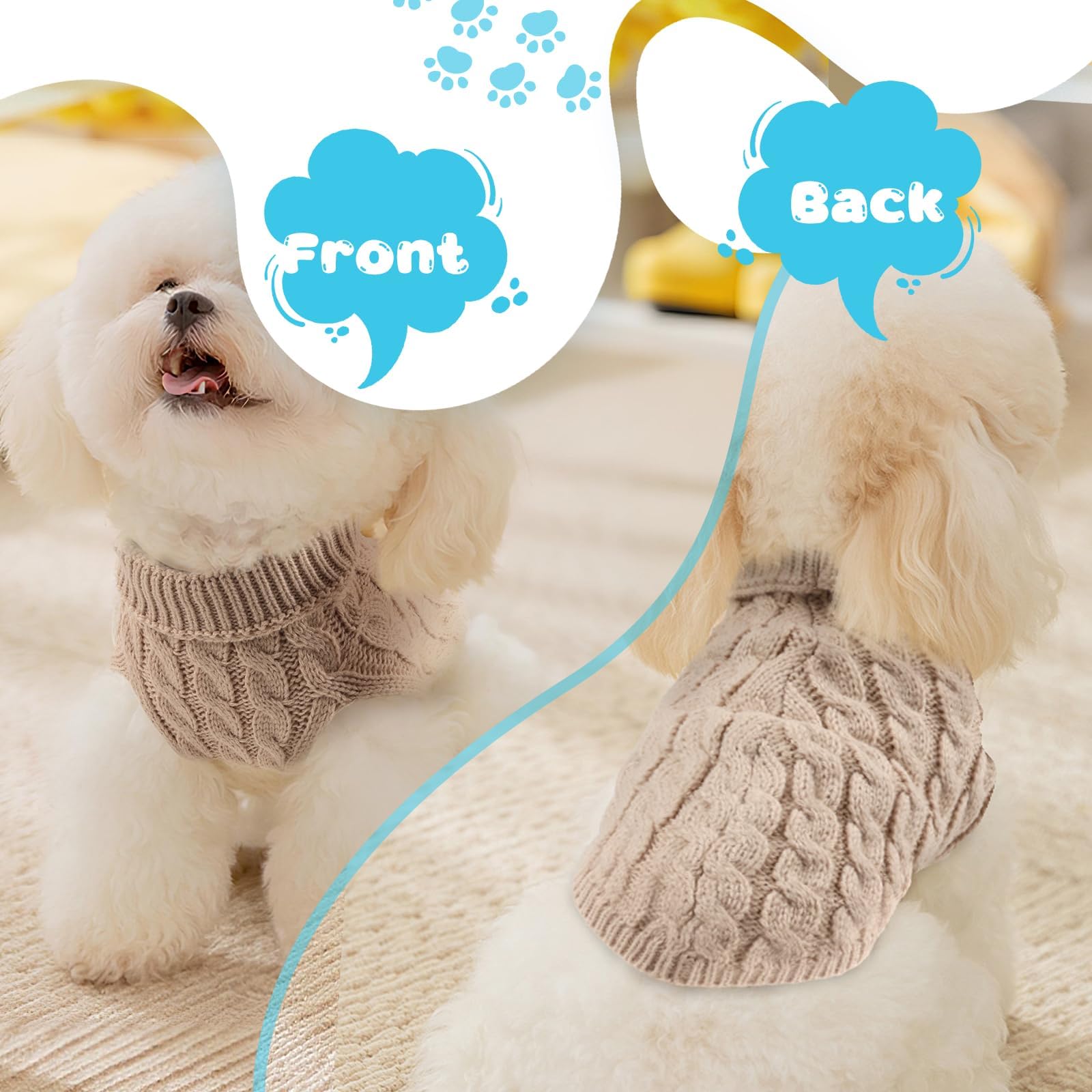 Fiohiros Dog Jumpers Knitted Turtleneck, Warm Winter Dachshund Jumper Cute, Apparel Puppy Twist Striped Vest Dog Clothes for Dogs Cats - Image 2