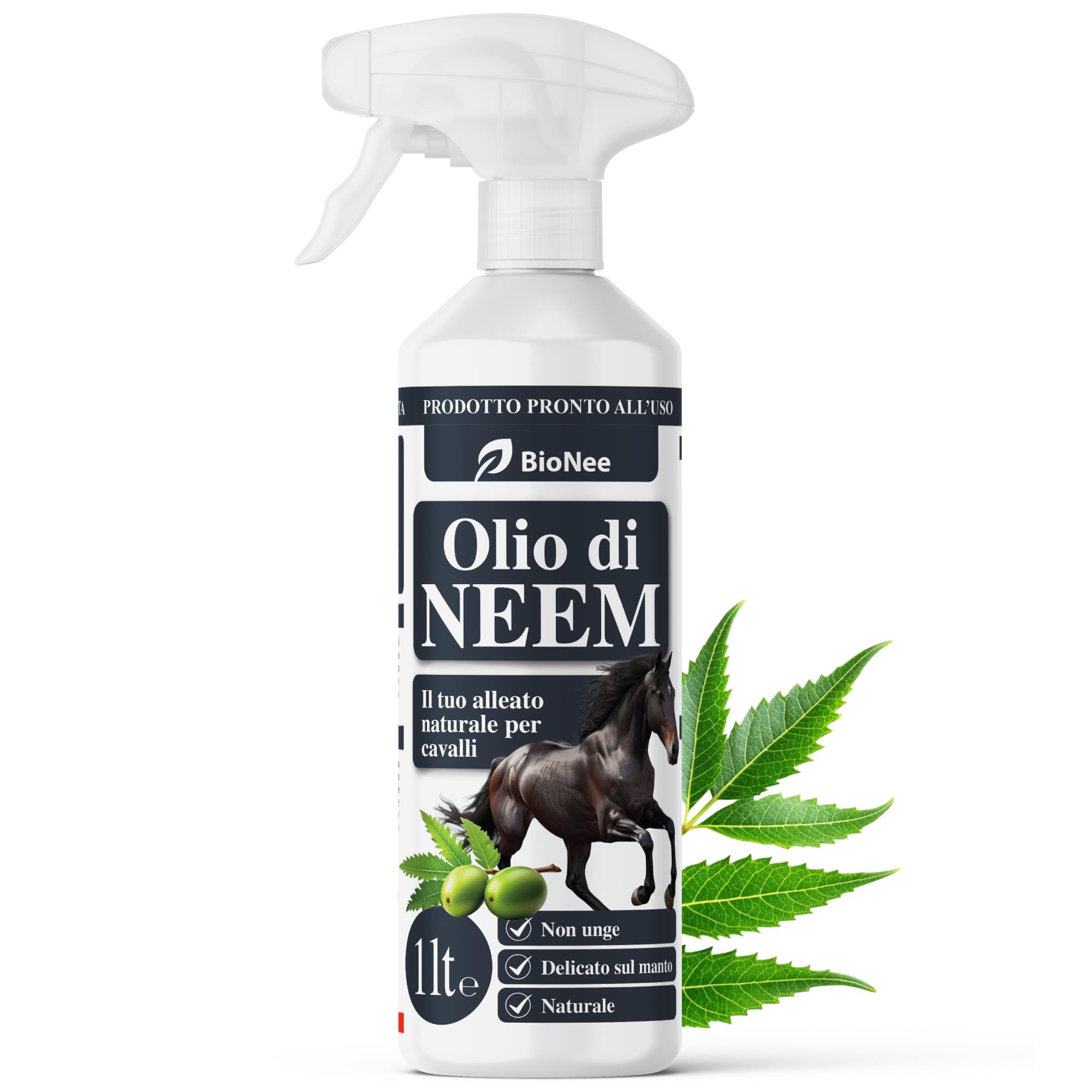 Huile de Neem Spray Chevaux 1L - Lotion Naturelle prête à l'emploi, Action Protection contre les Insectes et les Parasites, Non Onge, Doux sur le Mant, Hydrosoluble