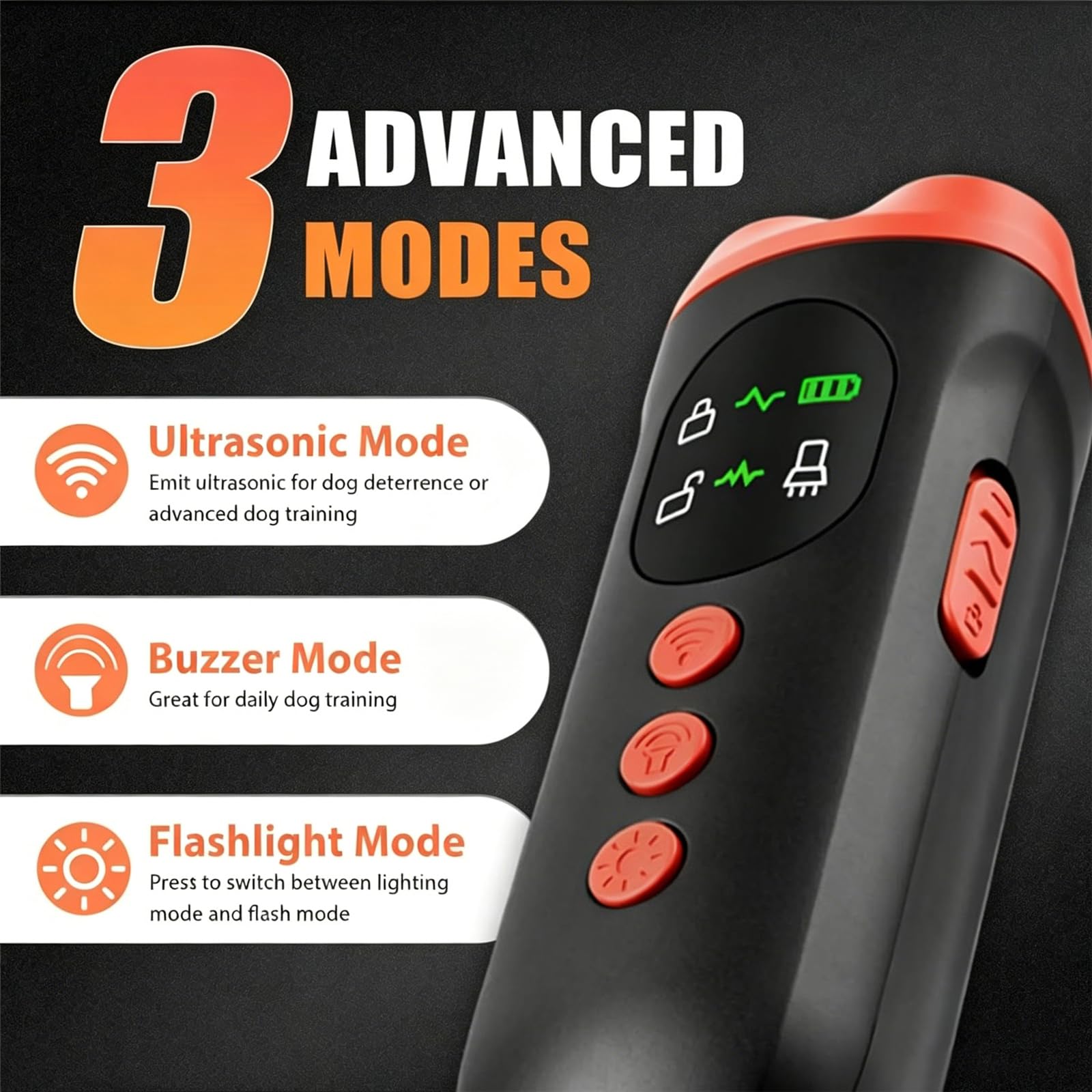 Dispositivo antiladridos para perros, disuasorio ultrasónico de ladridos de perro, alcance de 35 pies, dispositivo de control de ladridos recargable con pantalla HD y linterna LED, seguro