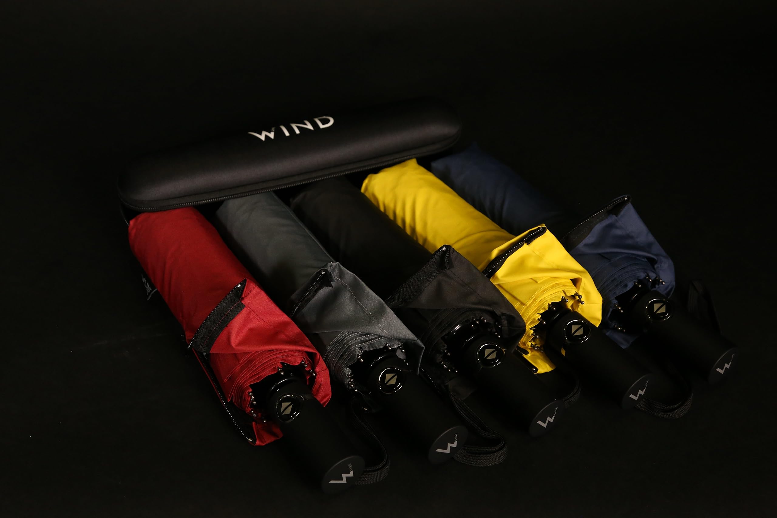 WLine Wind Ombrello Pieghevole Antivento da Pioggia con 10 Aste Rinforzate e Tela Idrorepellente 210T - Ombrello Portatile Resistente Apri e Chiudi Automatico, Diametro 104cm (Nero con Custodia)