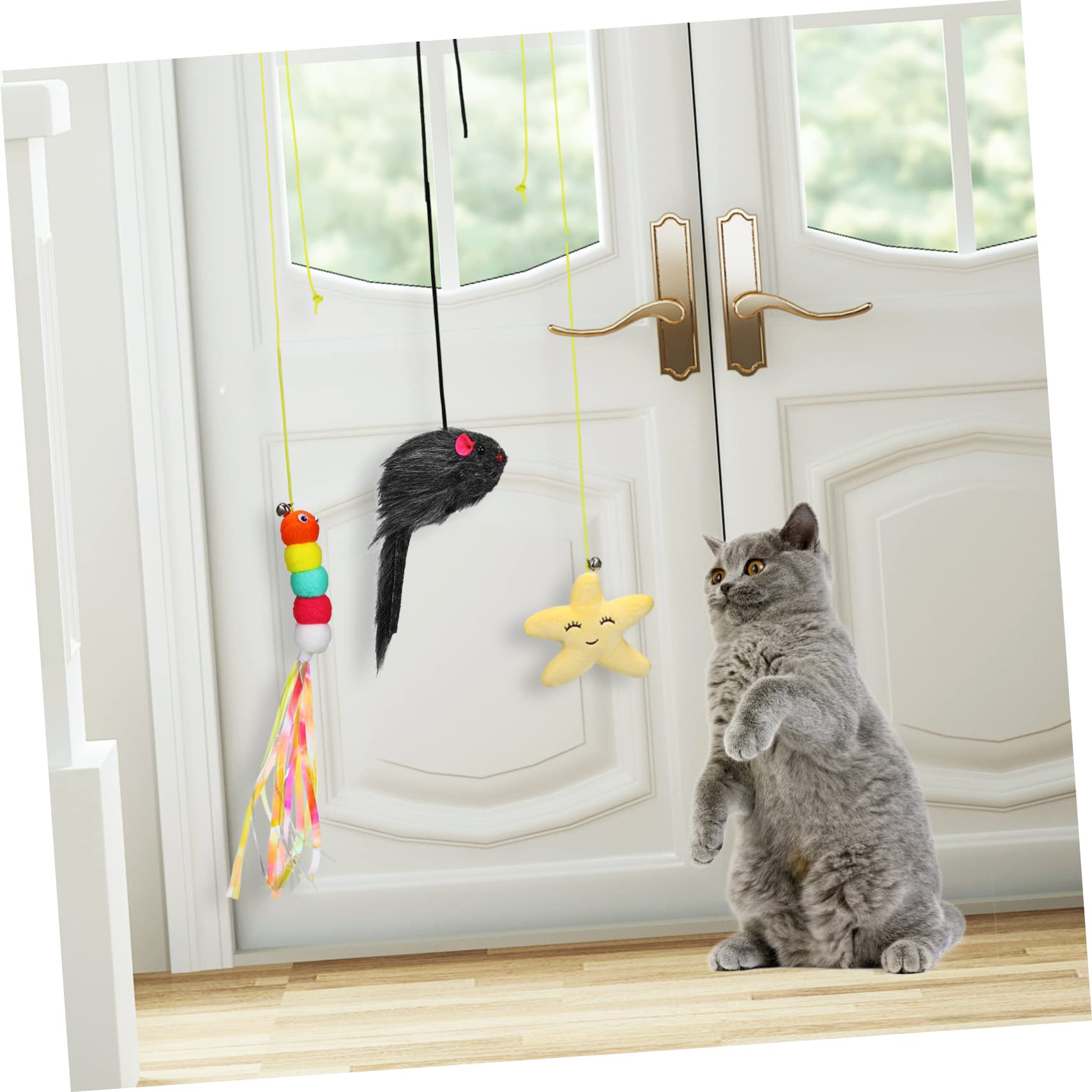 FRCOLOR 24pièces Jouets Suspendus pour Chats Interactif avec Clochettes Teasers Forme De Chenille Souris Et Étoile De Mer Jouets De Porte pour Chats Amusants