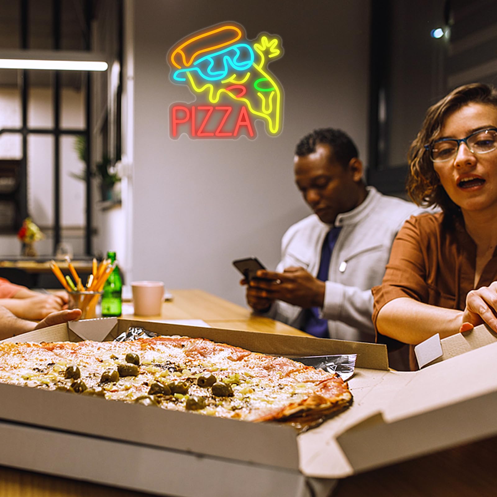 Il Re Di Progettazione Dell'insegna Al Neon Della Carta Da Parati Della Pizza Illustrazione