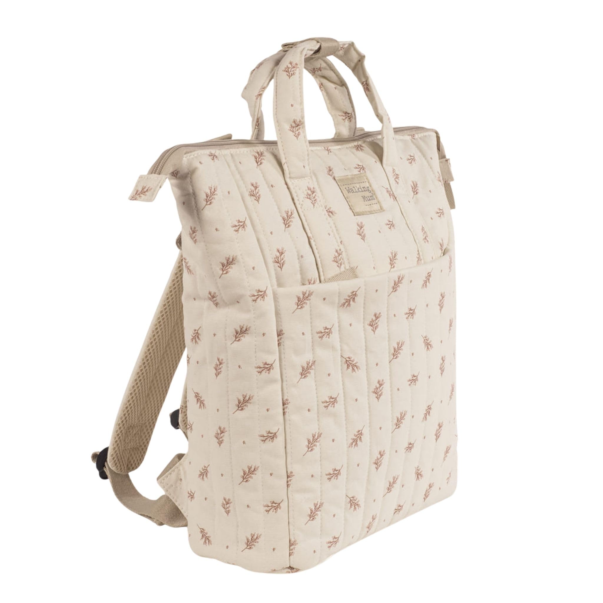 Zaino Mimosa – Walking Mum – Zaino per la mamma del bambino – Beige/Rosa o Beige/Verde – 3 scomparti
