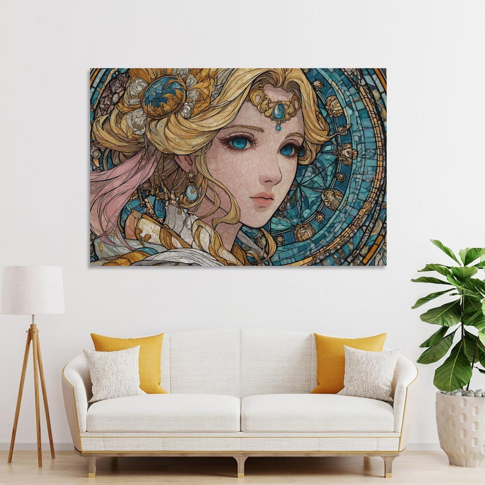 Junmoney Unframe-Style-19 Hanging Wall Art Stained Glass Fantasy Woman, 16X24inch(40X60cm), For Gallery Wall Layouts In Home Or Office, An Easy Match For Collected Prints