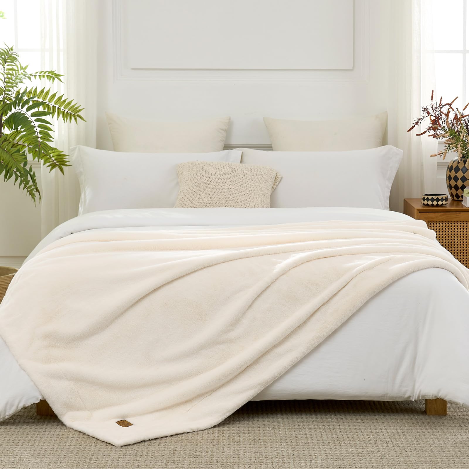 COZY KISS Coperta Impermeabile in Pelliccia Sintetica, Copridivano, Letto, Auto o Sedia, Plaid Lavabile per Cani o Gatti, Reversibile, Ultra Morbida, 150x200cm, Beige