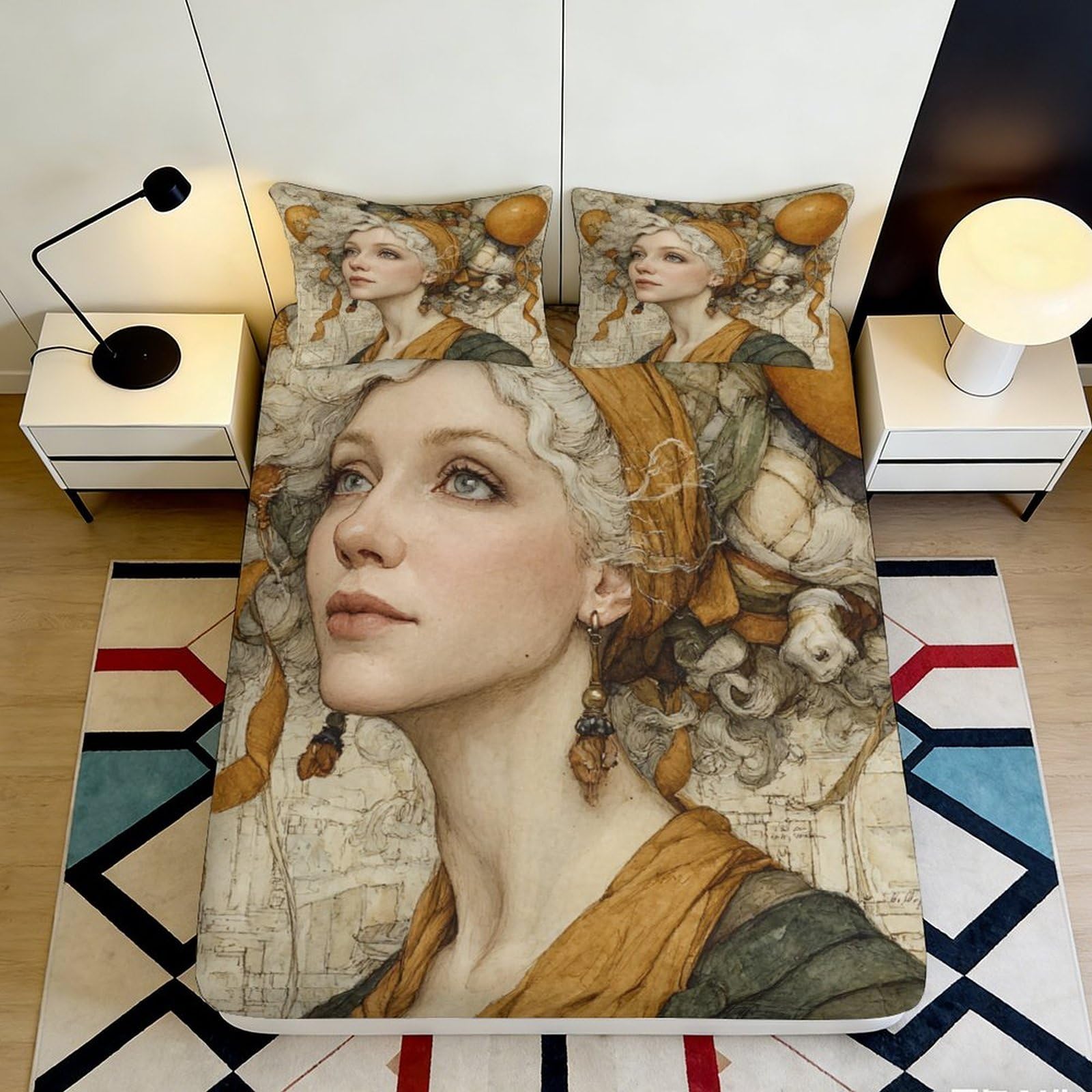 3D Printed Renaissance Art Fitted Sheet Microfiber Soft Decorative Baroque Mattress Cover for Bedroom Dorm Guest Room 90x200x25cm