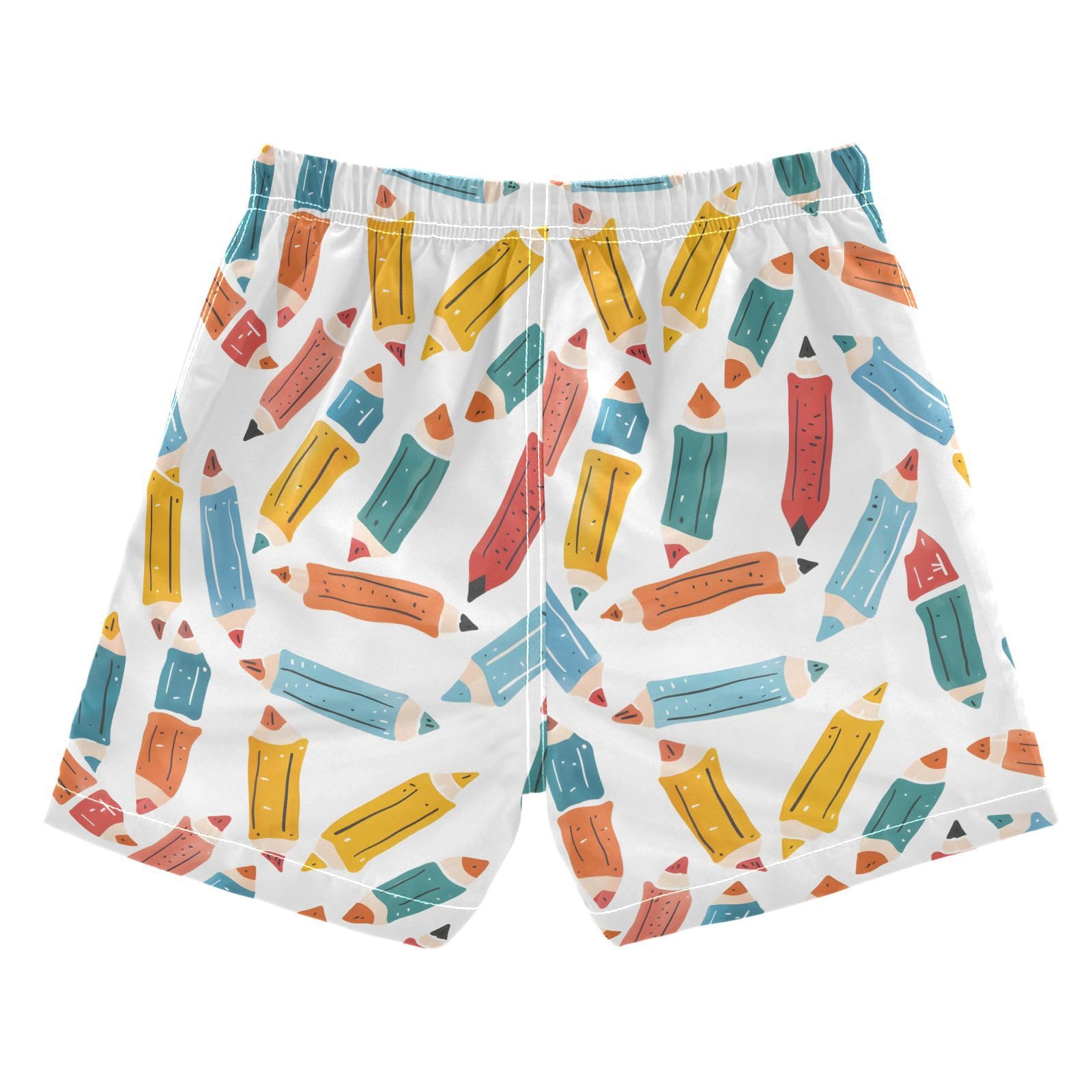 ALAZA Funny Pencil Boys Quick Dry Beach Board Shorts Kids Swim Trunks Bathing Suit Swimsuit XS Multicolor