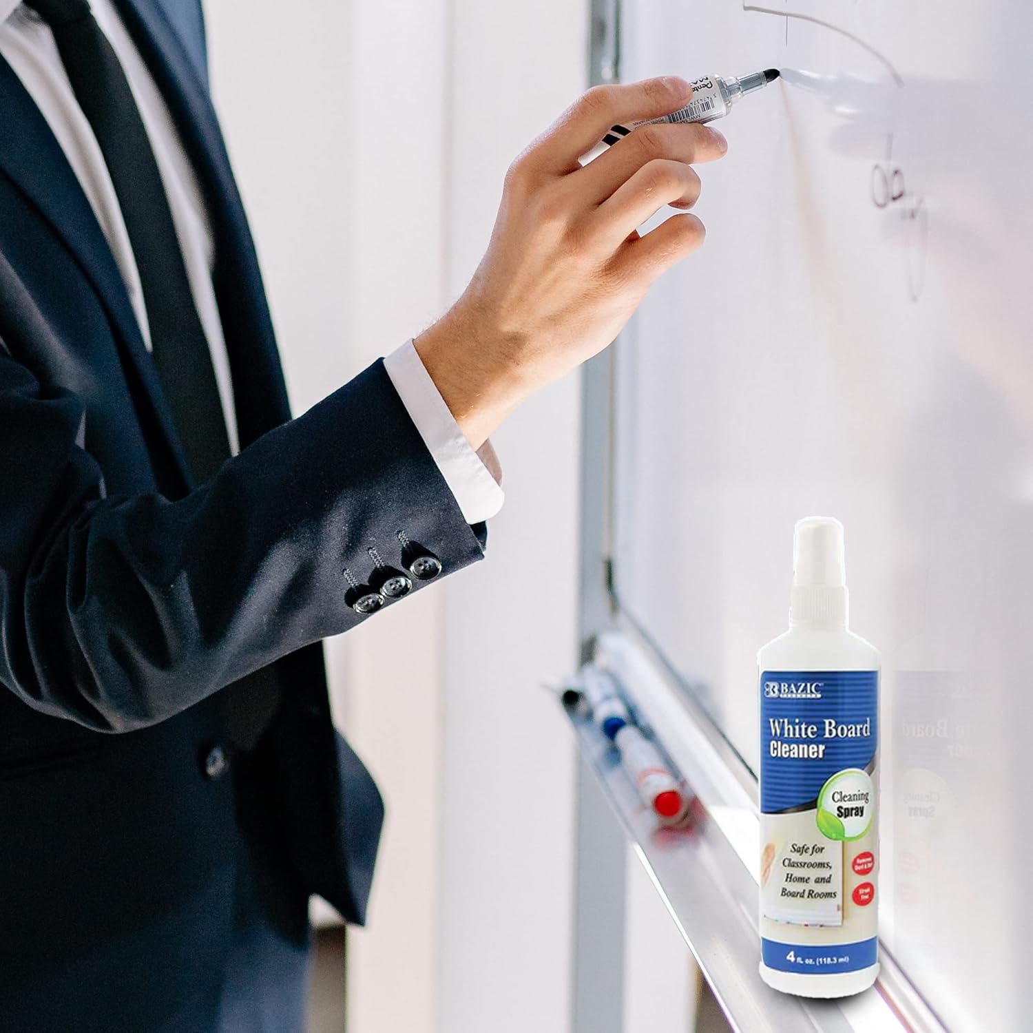 BAZIC Products Whiteboard Cleaner 4Oz, White Board Cleaner, Dry Erase Board Liquid Cleaner, Low-Odor Cleaning Spray, Removes Marks Ghosting Shadowing, 24-Pack