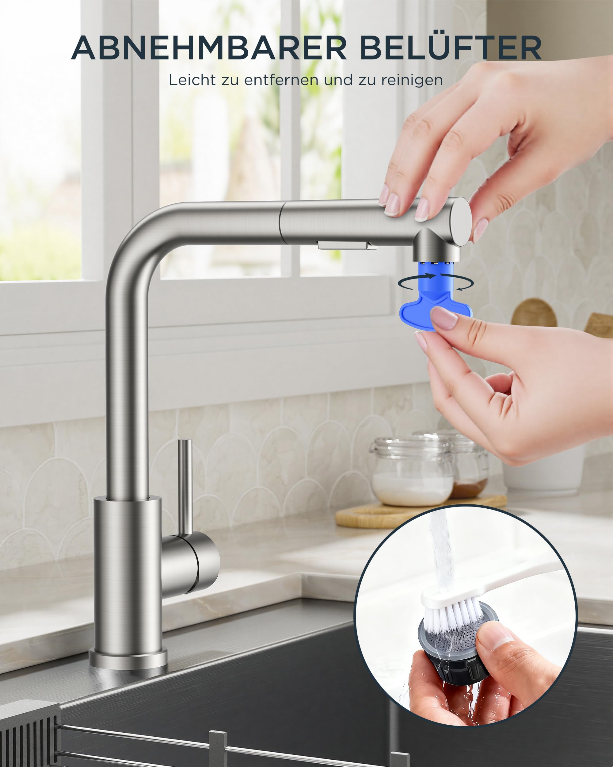 FORIOUS Niederdruck-Küchenarmatur, Einhebel-Warm- und Kaltwasserhahn, Wasserhahn mit 3 anschluessen fuer boiler, geeignet für Boiler und Untertischboiler, Roestvrij Staal