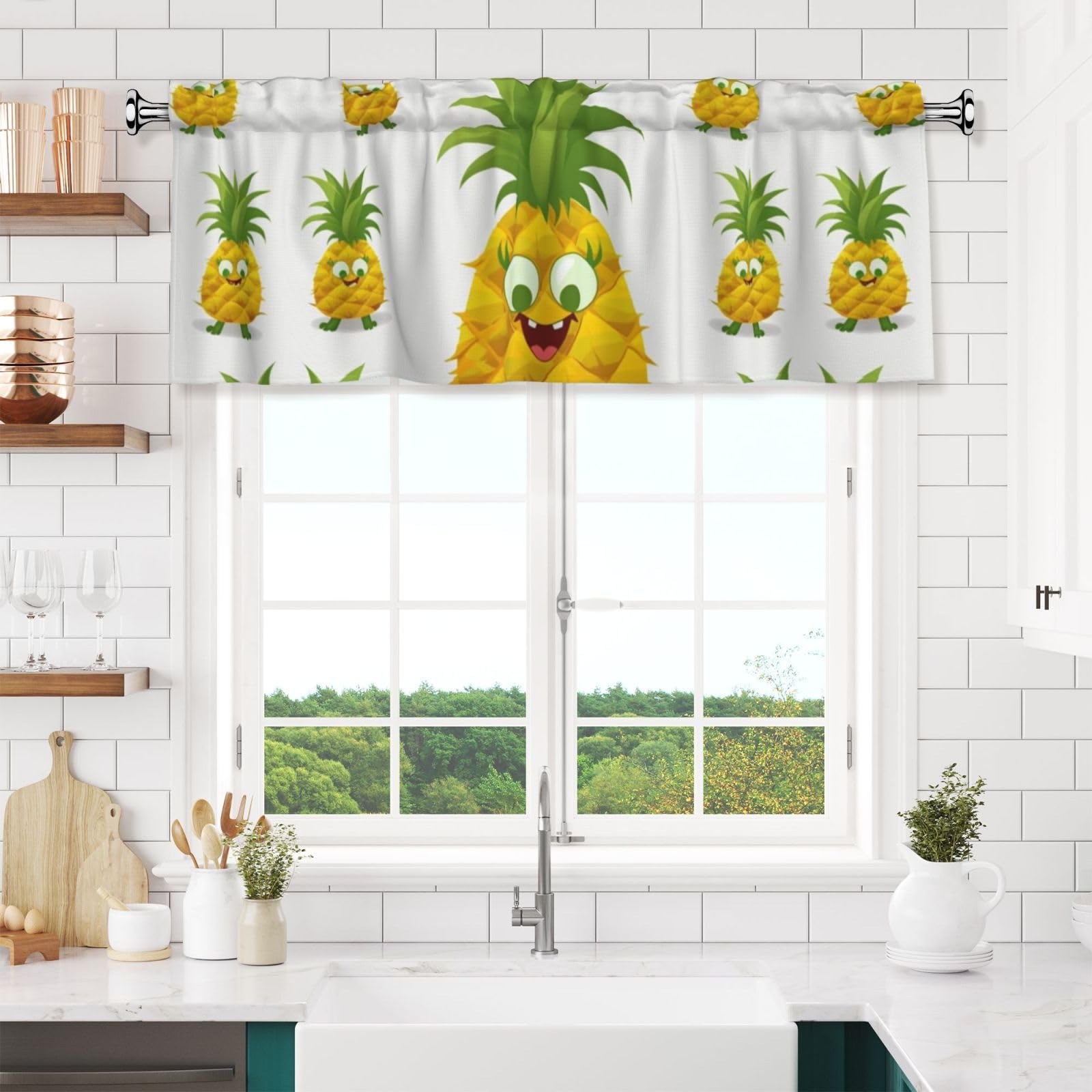 NONHAI Pineapple Valances for Windows Short Curtains Rod Pocket Cafe Window Treatments Valance Curtains for Kitchen Bathroom Laundry Basement Windows 54x18inch Blackout Window Valance
