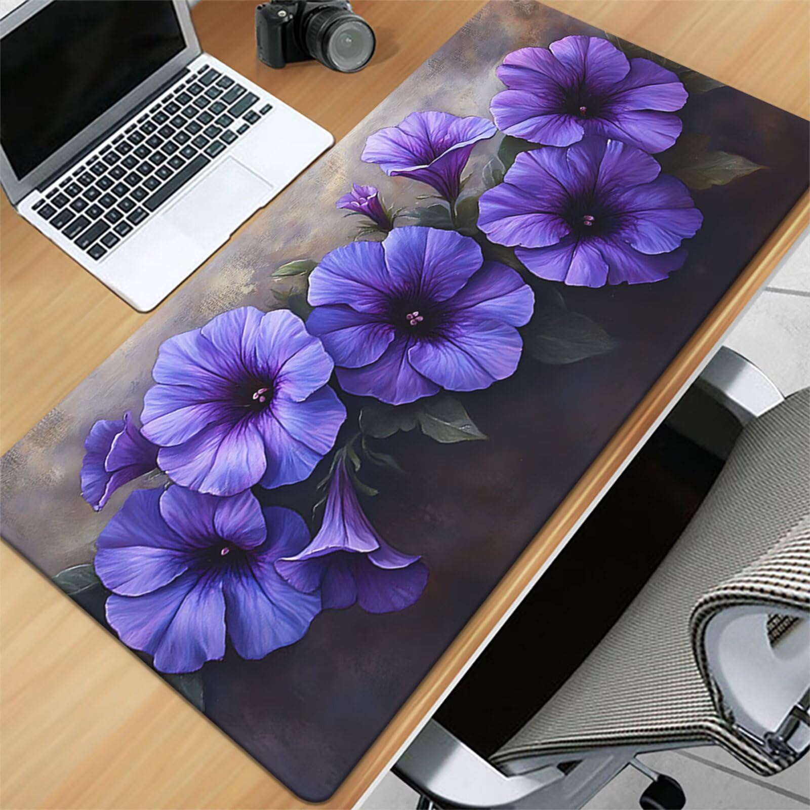 Tappetino Mouse da Gioco 1200x600x2mm, Fiori Blu Mouse Pad XXL ad Alta Precisione e Velocità, Base in Gomma Antiscivolo Ultra-Grip, Tappetino per Scrivania Tastiera e PC