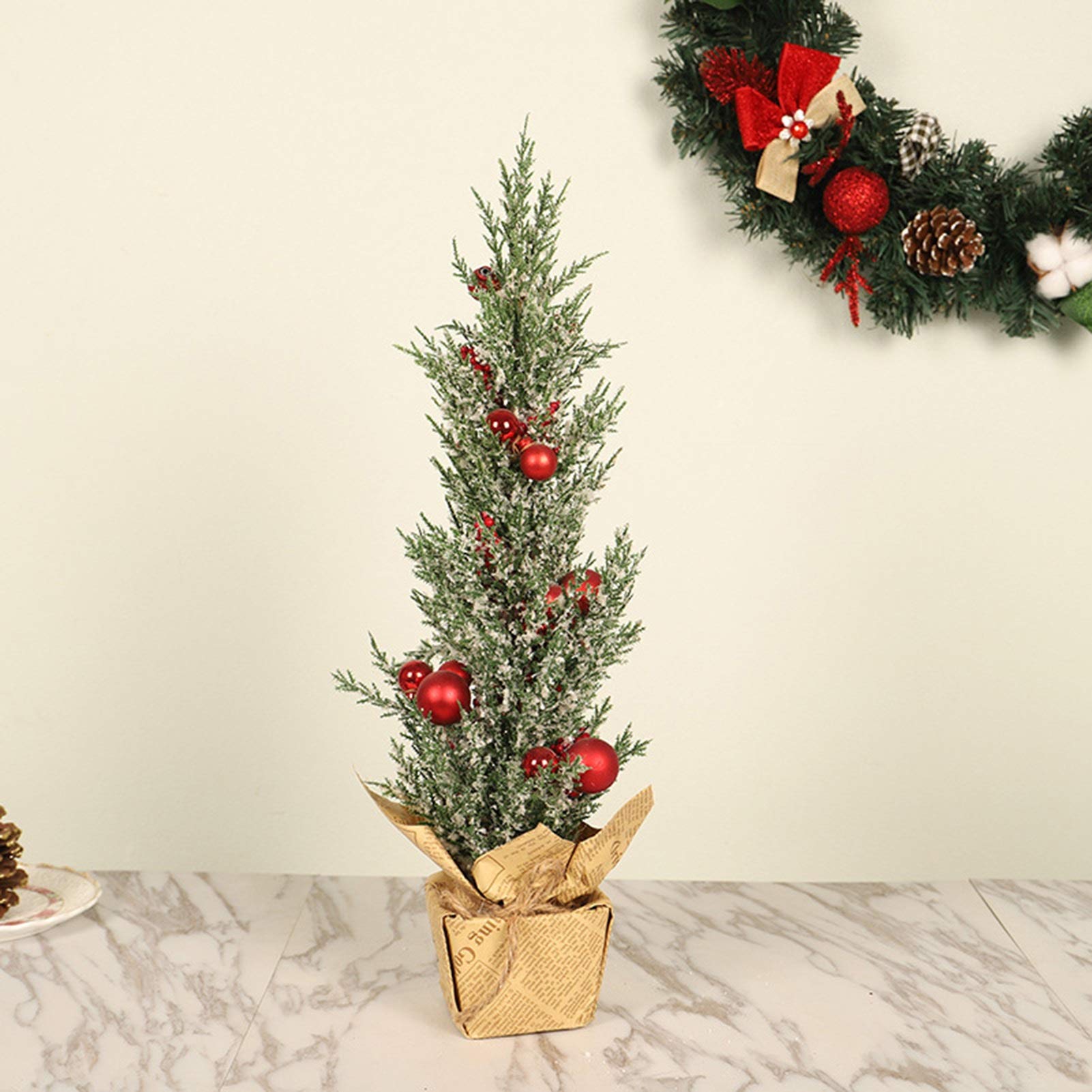 RENRUIRUI- Arbre De Noël Petit Arbre De Noël De Flocage en PE Décoré De Boules De Noël Rouges, for La Décoration De Table De Comptoir De Bureau À Domicile