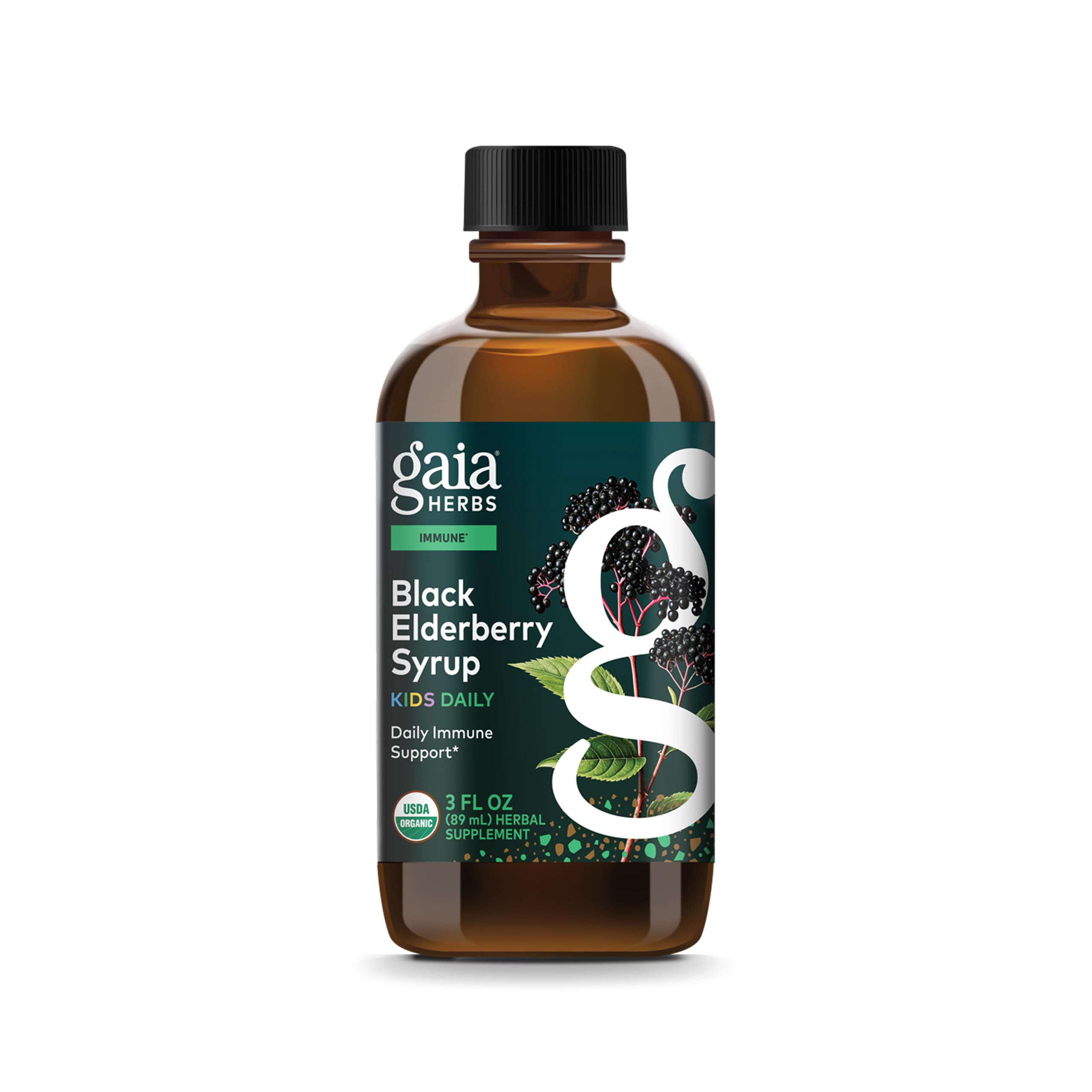 Gaia Herbs GaiaKids Black Elderberry Syrup - Delicious Immune Support Supplement for Kids - with Organic Black Elderberries and Honey - USDA Certified - 3 Fl OzUSDA Organic