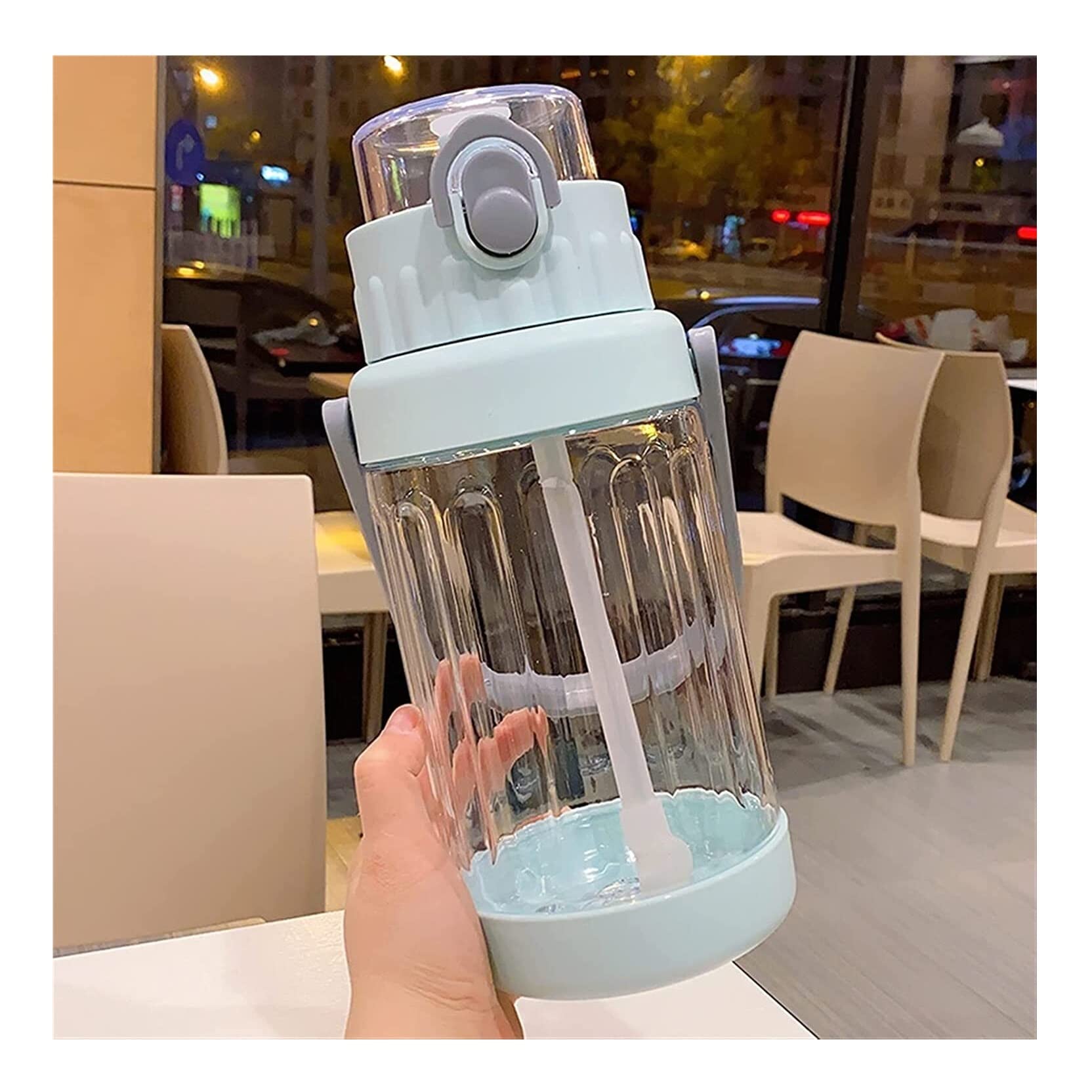 Wasserflasche 1500/2000 Ml Süße Bären-Wasserflasche Mit Strohhalm, Tragbarer Kunststoffgriff, Große Fahrrad-Trinkflaschen Wasserflasche Auslaufsicher (Color : Light Blue, Size : 2000ml)