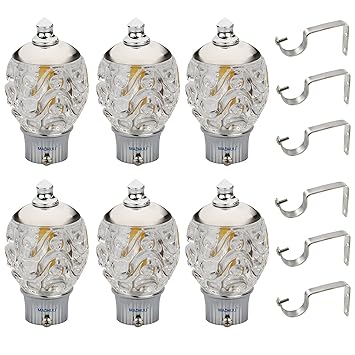 MADHULI Diamond Curtain Bracket, Chrome Finish Crystal Curtain Bracket, Curtain Finial, Curtain Accessories, Curtain Bracket for Door/Window, Home Decor Curtain Bracket with Support 3 Pair