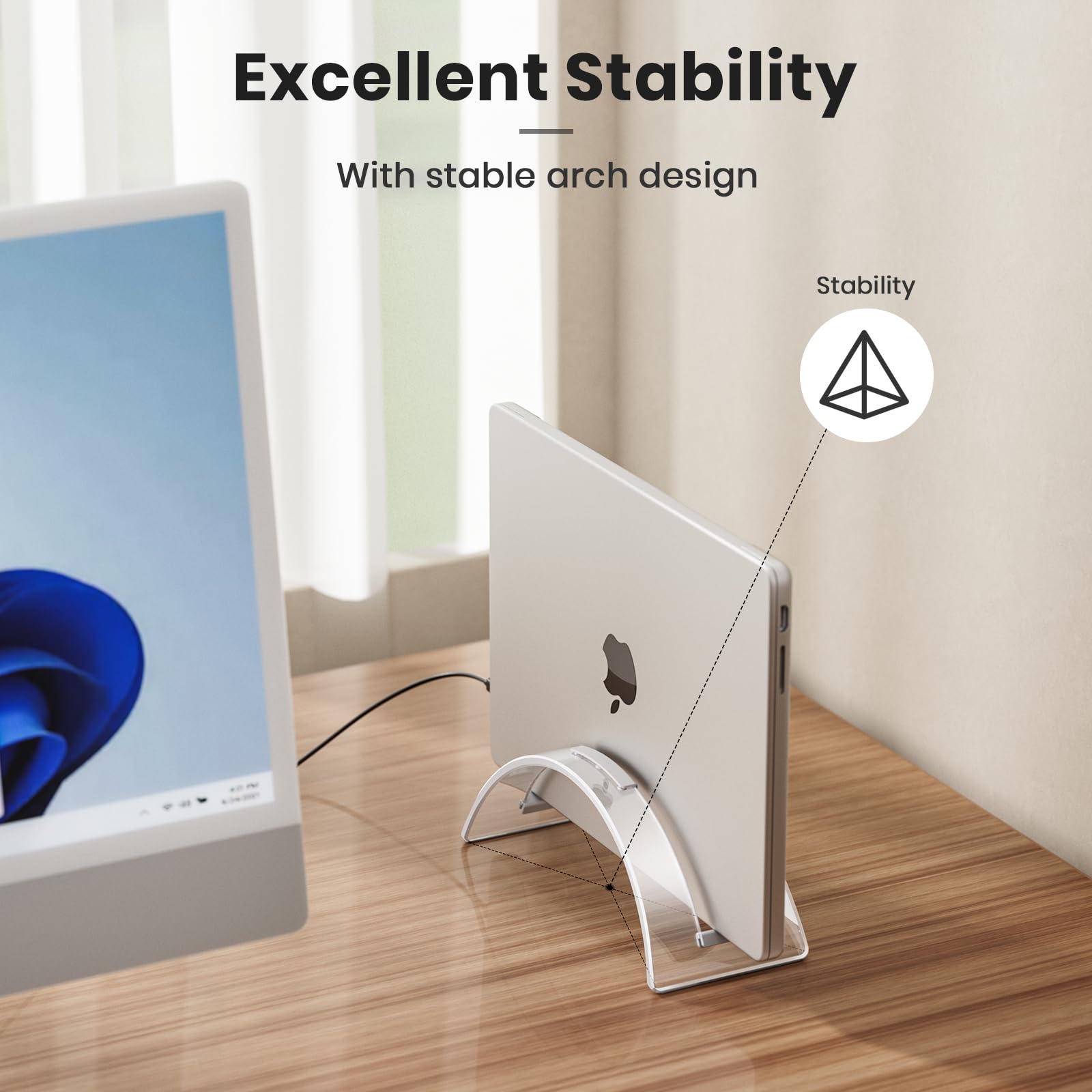Soporte vertical acrílico para computadora de escritorio, base invisible de acrílico para laptop, soporte vertical para laptop, organizador de ahorro de espacio para todos los MacBook, Surface, 3