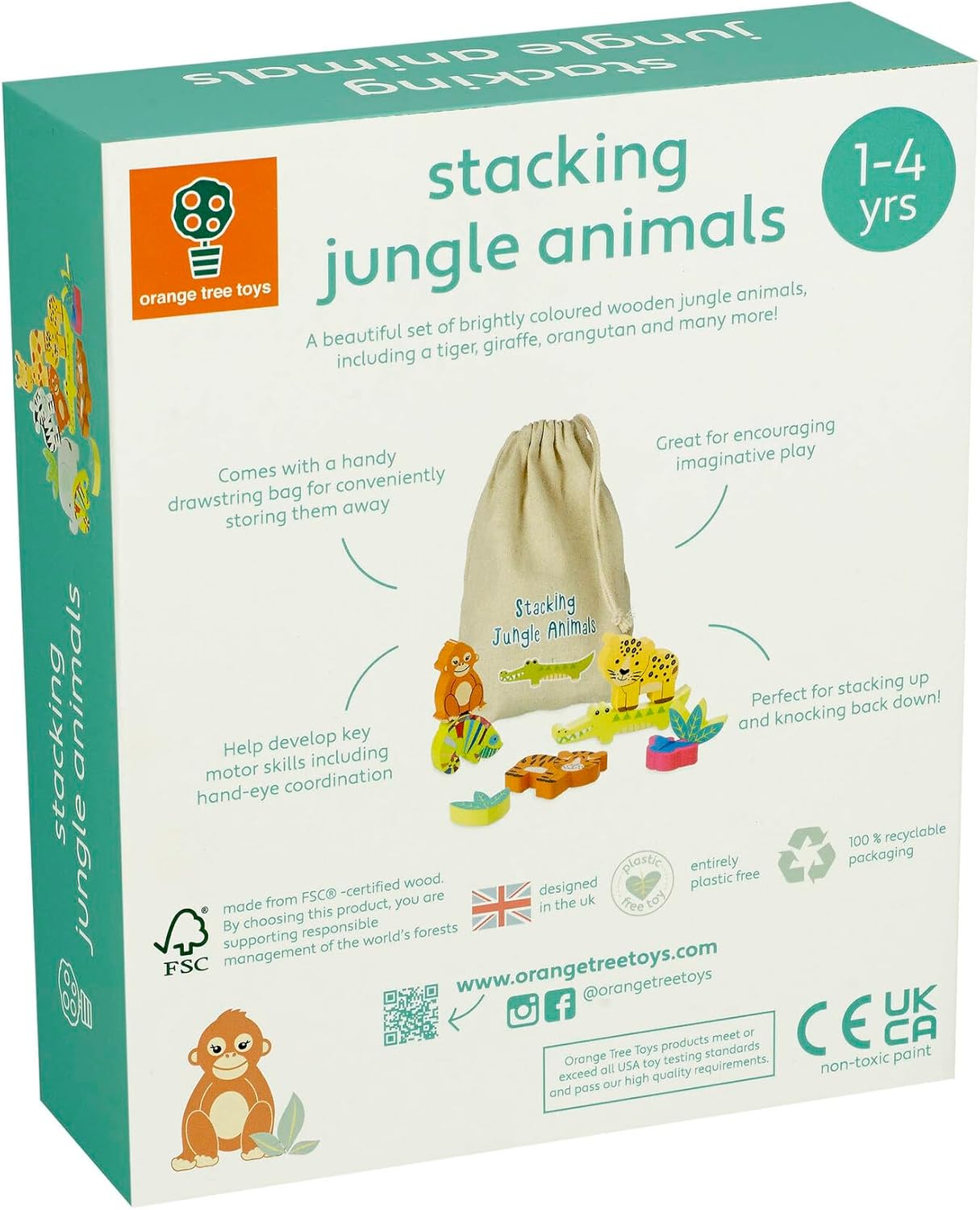 Stacking Jungle Animals - Wooden Animal Shaped Blocks, Stack & Play, Developmental Toy, FSC Certified, Toddlers & Kids Ages 1+