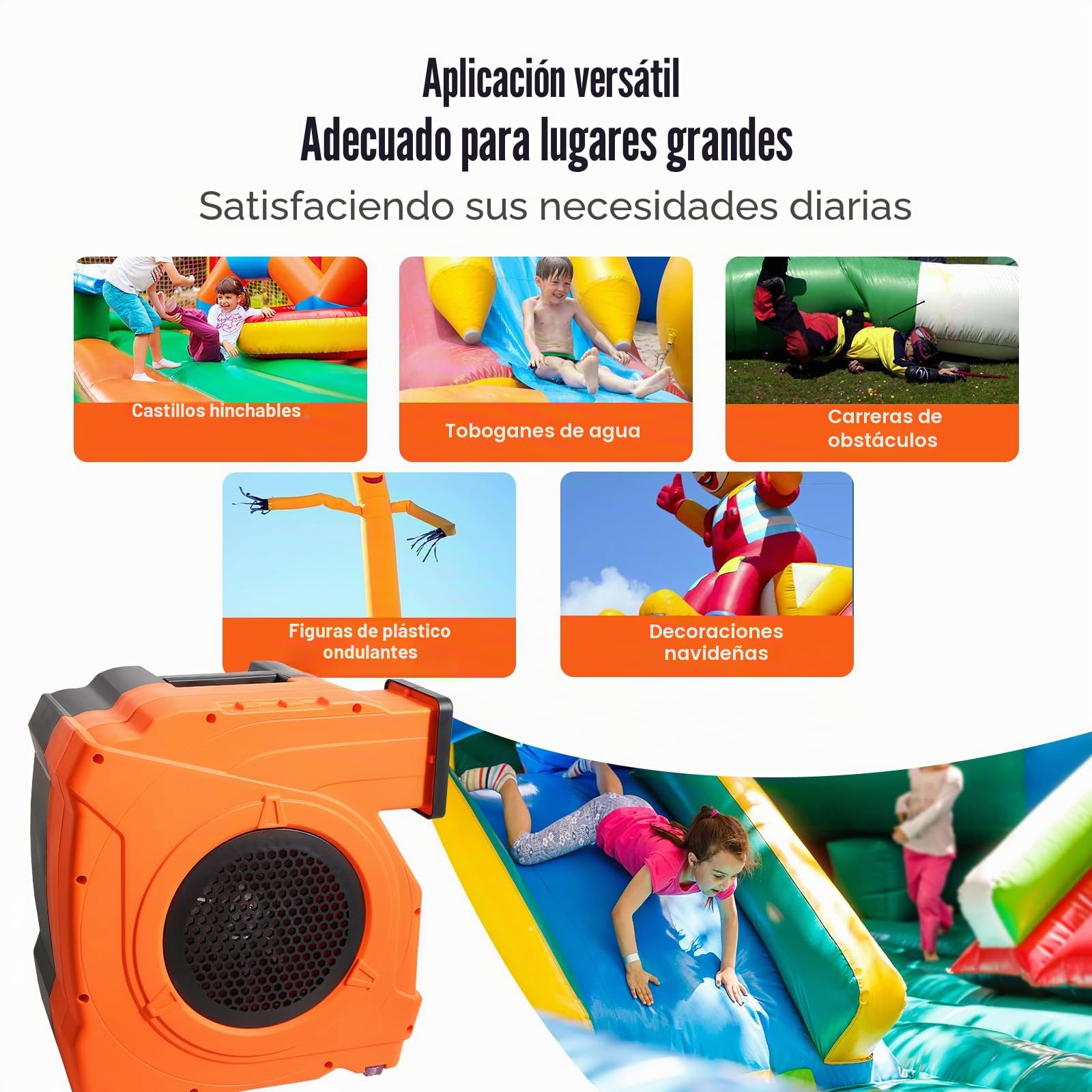 VEVOR Soplador Inflable 1100 W, 1,5 y 1,7 HP, Soplador de Aire Comercial para Inflables, Ventilador Eléctrico de Castillo Hinchable de 3100 RPM Casa de Rebote, Toboganes Acuáticos 387 x 275 x 423 mm