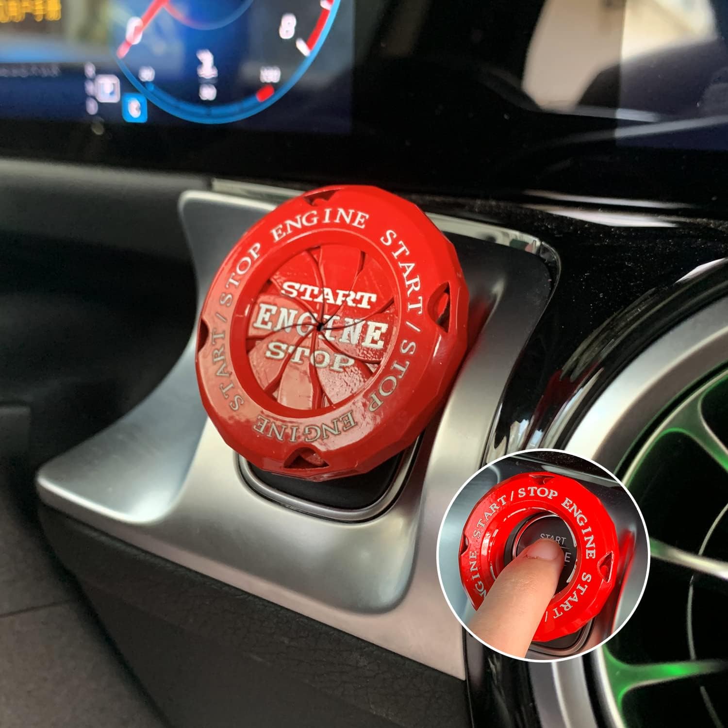 MEEWOO Push to Start Button Cover, Zinc Alloy Rotary Car Engine Start