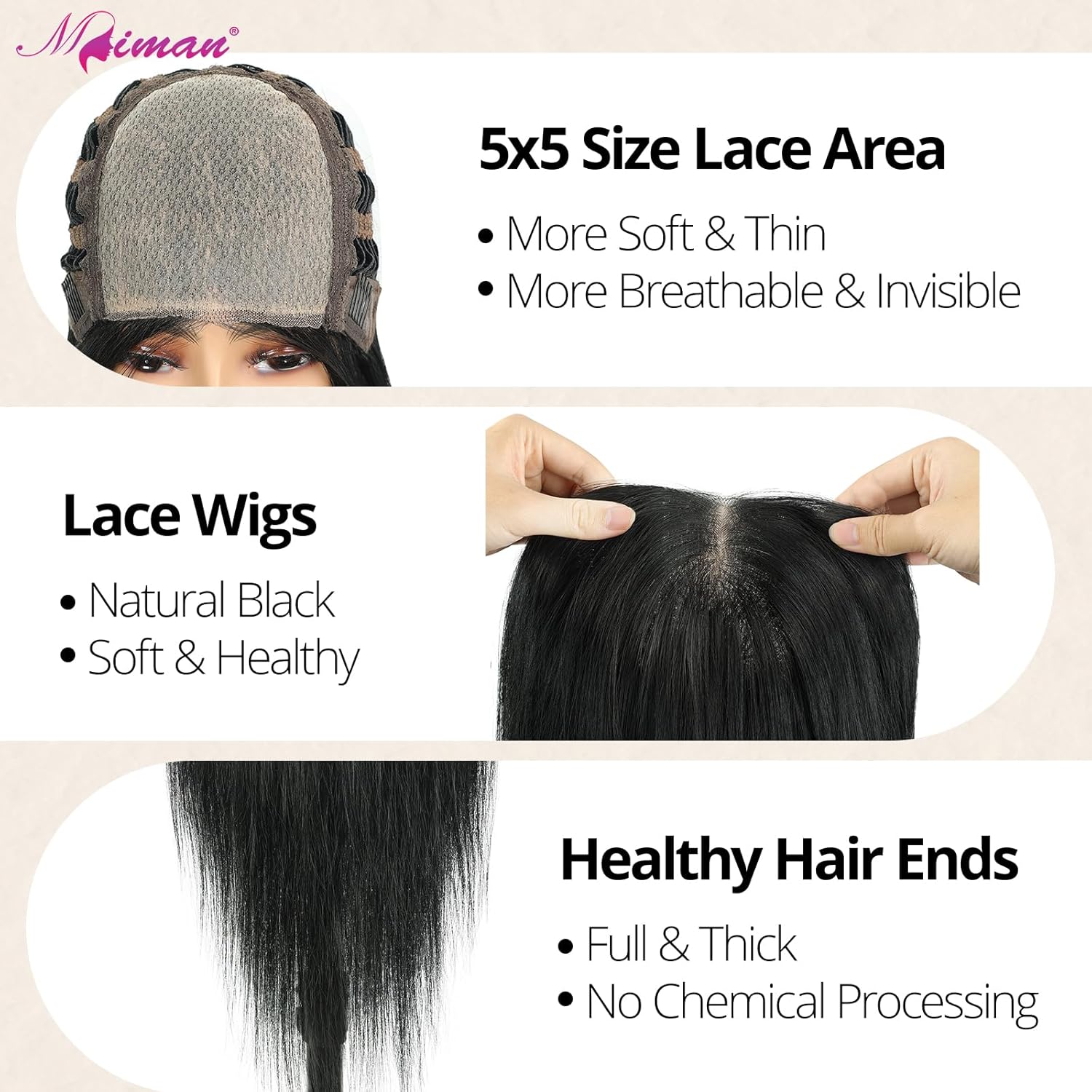 MIMAN 5x5 Straight Lace Front Wigs Wear and Go Glueless Wigs Pre Plucked Pre Cut Long Black Wig HD Lace Closure Wig 31 Inches Synthetic Hair Wig