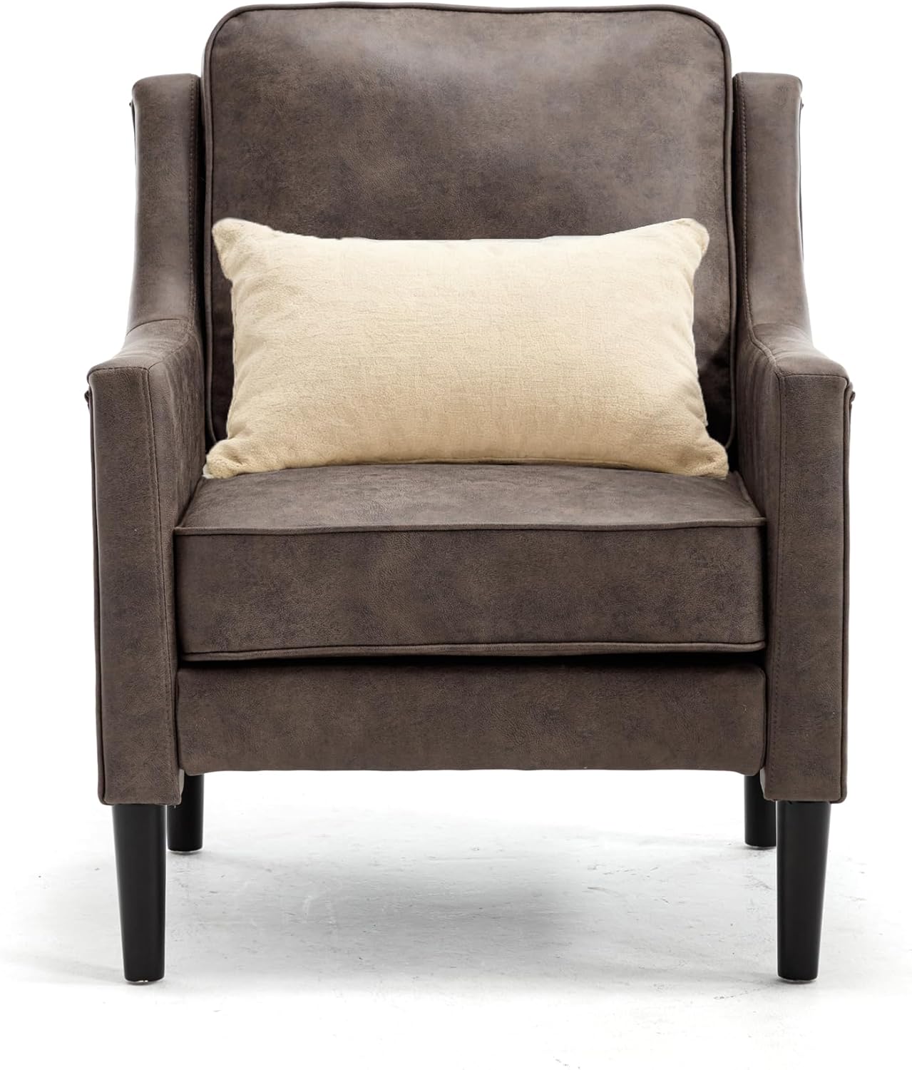 Brown Accent Chair - High Back Upholstered Armchair, Comfy Living Room Arm Chair, Faux Leather Reading Accent Chairs for Bedroom, Apartment, Office