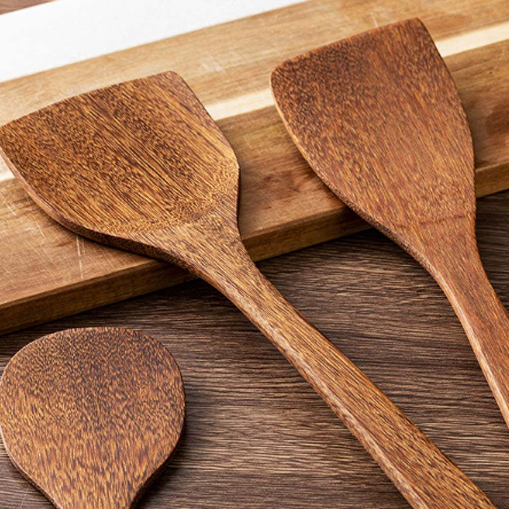 Spatule en bois pour la cuisson résistante aux hautes températures et antiadhésive, manche long