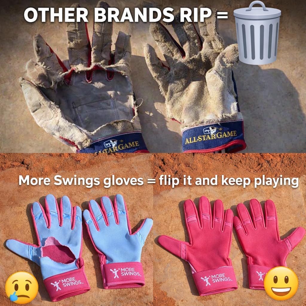Batting Gloves - Patented Double-Sided Design - 2 Gloves in 1 - Exended wear