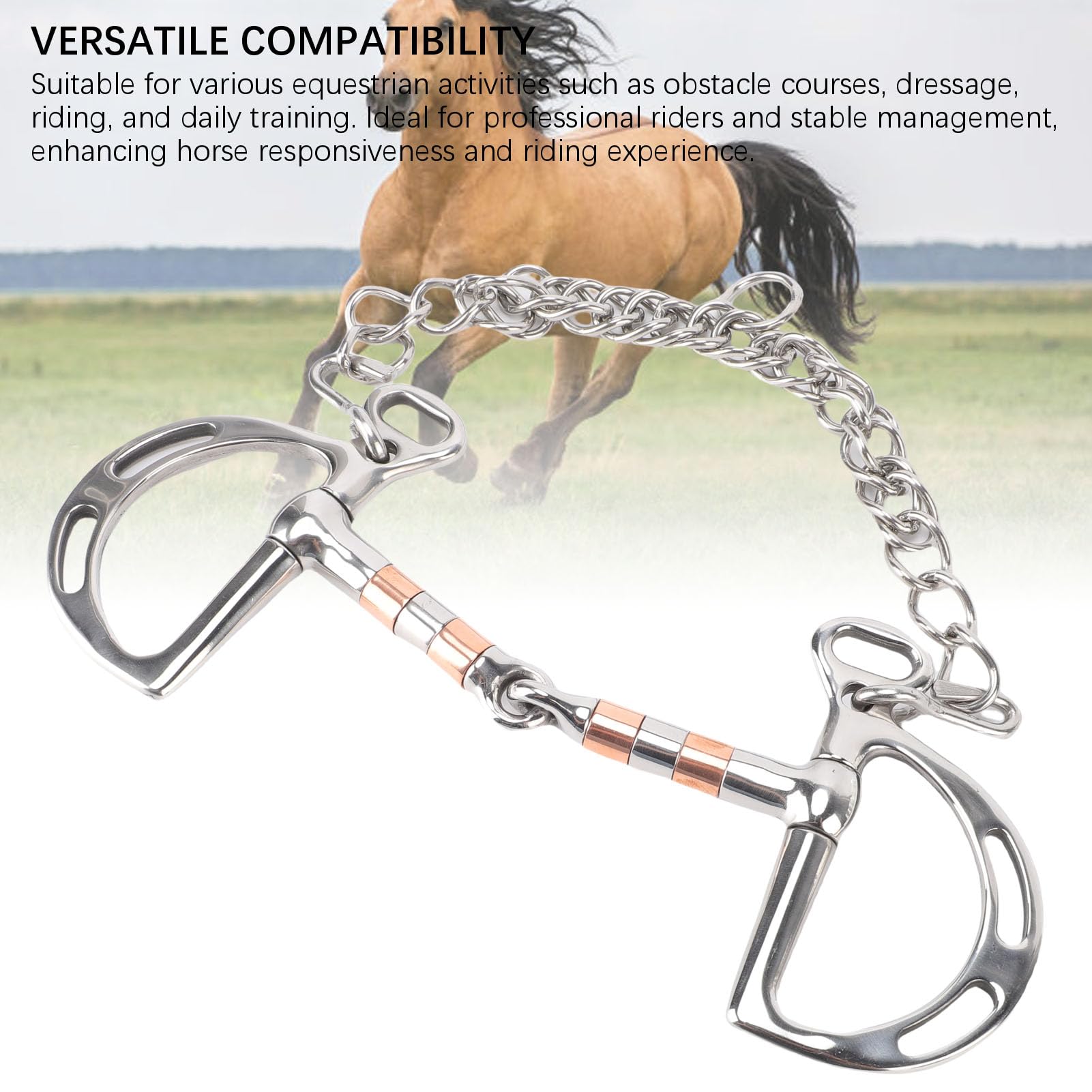 Tyenaza Filete ranurado de Acero Inoxidable, Broca de Caballo con Anillo de Boca articulada Hueca de Control Mejorado para ecuestres