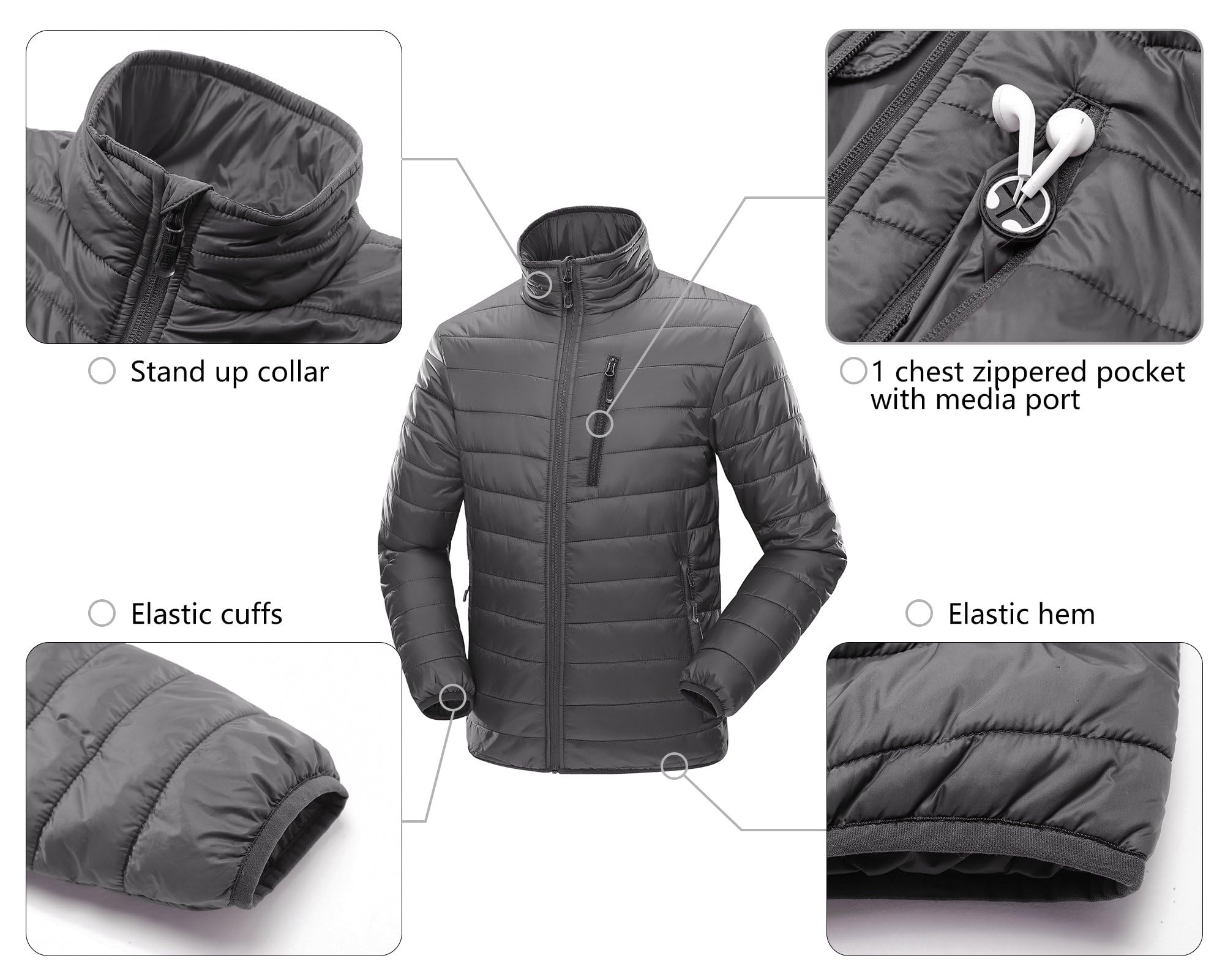 33,000ft Doudoune Légère Paquetable Compressible Homme, imperméable, Veste matelassée et chaude, Convient à la randonnée en plein air décontractée