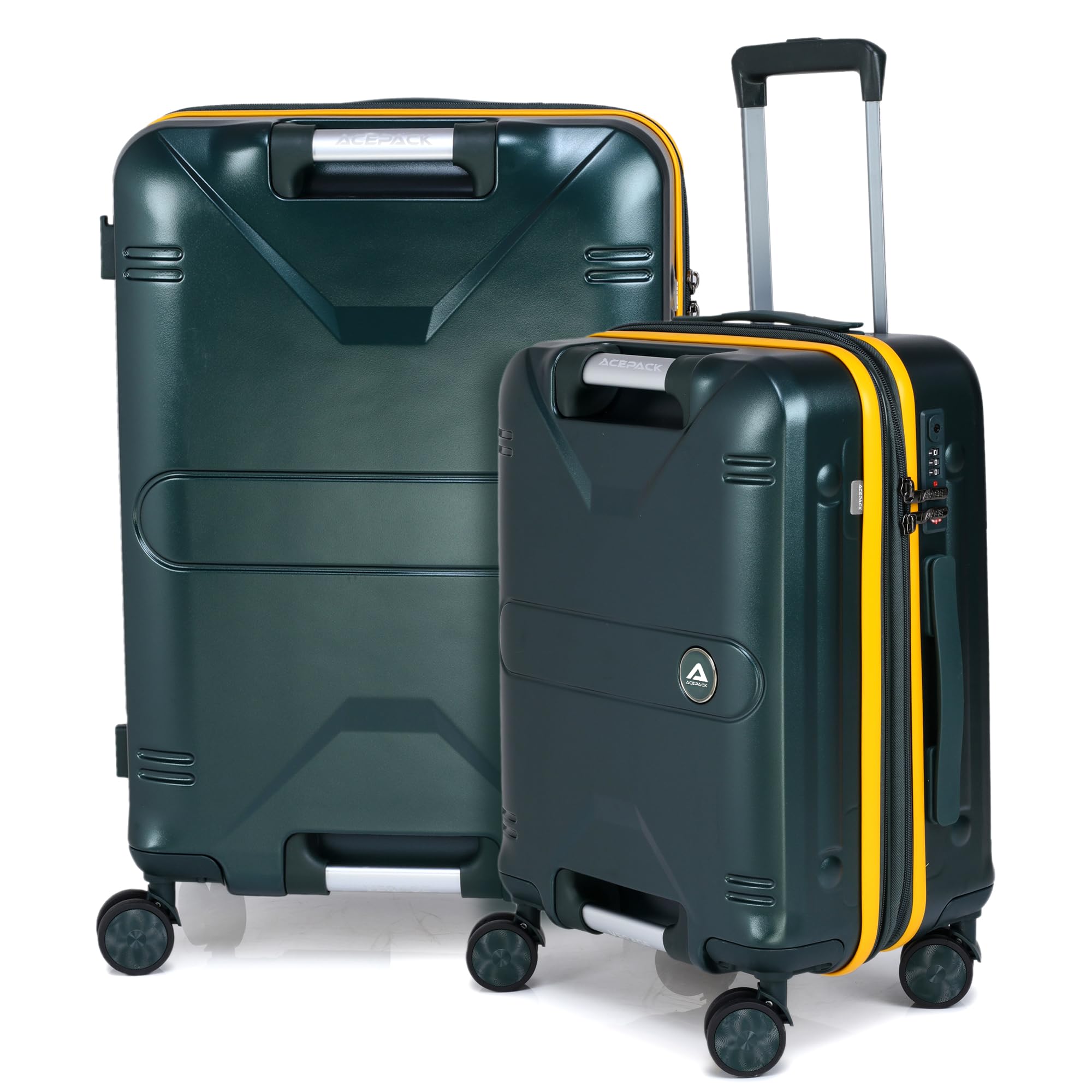 Verage Luxe Romero Set of 2 (S+M) Polycarbonate Hard Shell Luggage with TSA Lock, Lightweight Trolley Suitcase with Double Spinner Wheels, 5-Year International Warranty (20/24,Lemon Zest)