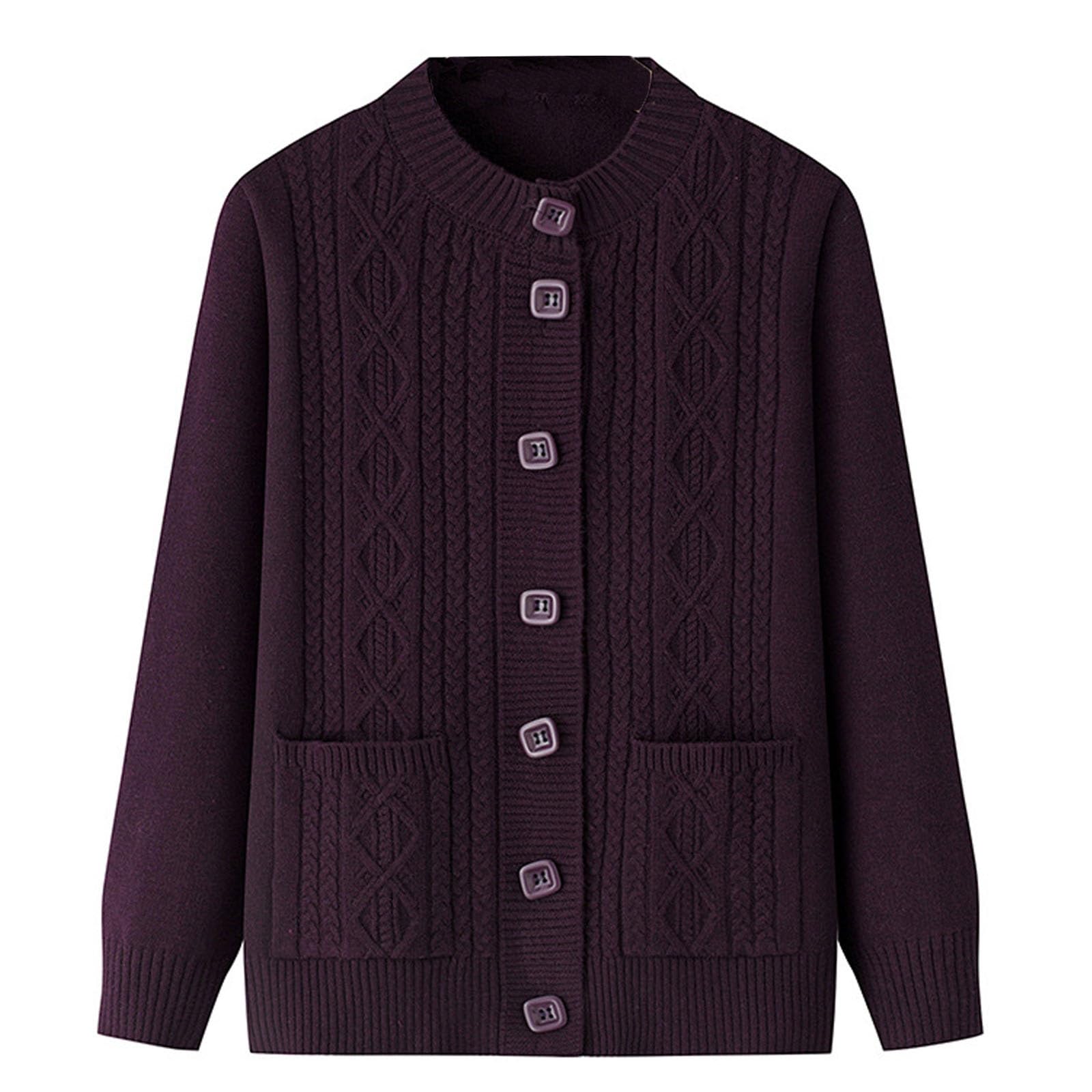 Warm Middle-Aged and Elderly Womens Knitted Cardigan Sweater Long Sleeve Snap Button Down Ladies Soft Lightweight Jacket
