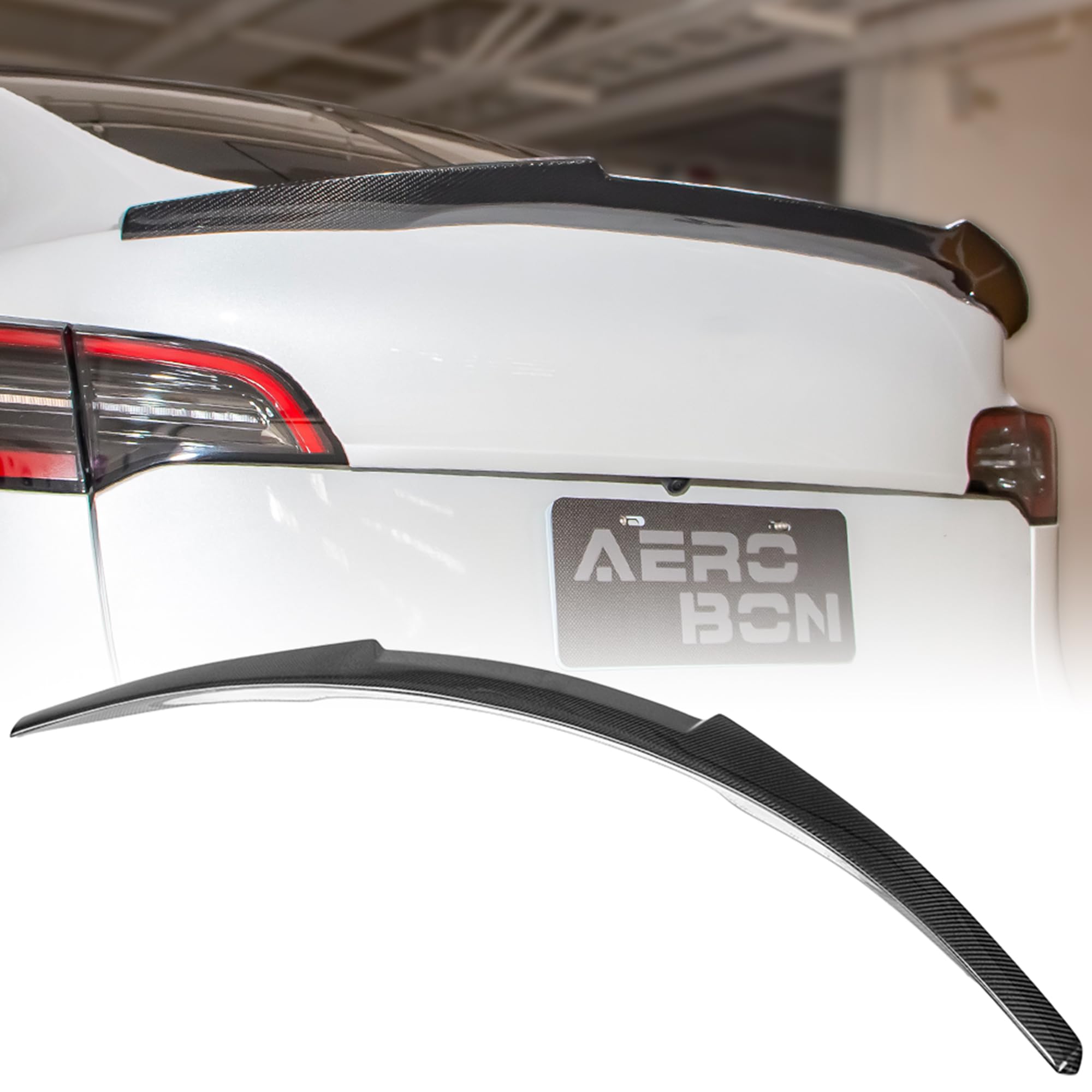 AeroBon Real Carbon Fiber Trunk Spoiler Compatible with 2020-2024 Tesla Model Y Rear Spoiler (MV Style) Motorsport Version