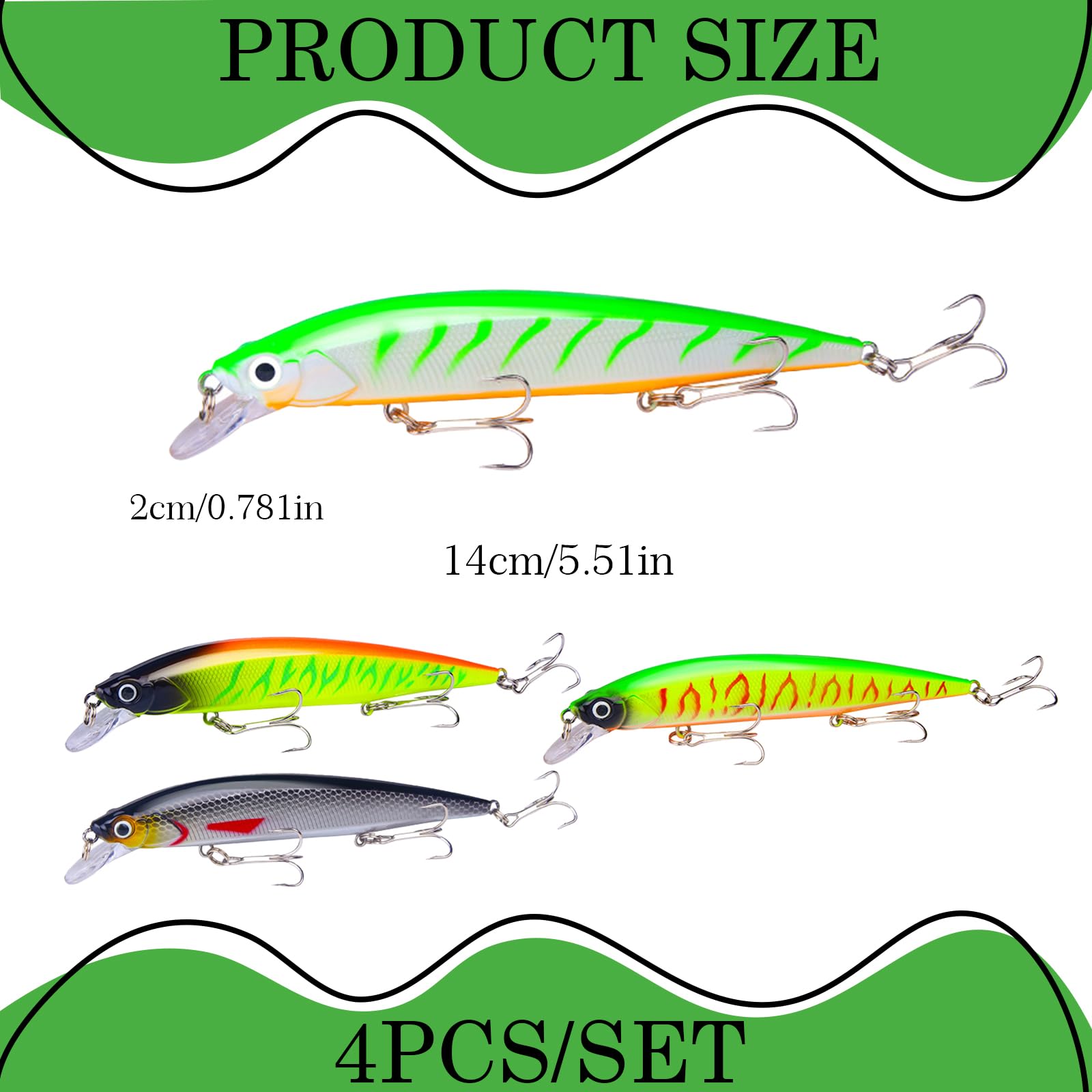 Señuelos Pesca 4 Piezas Spinning 14CM 18,3g para Lucioperca Trucha Agua Dulce Salada