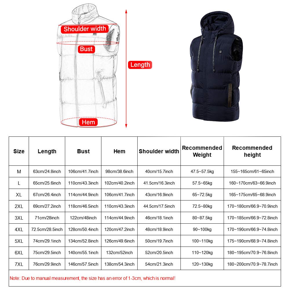 7 Ogrzewanie strefowe Outdoor Camping Piesze wycieczki Wędkarstwo Ciepłe zimowe ubrania męskie Elektryczny grzejnik USB Kurtka termiczna, niebieska, 5XL,Ogrzewanie pleców