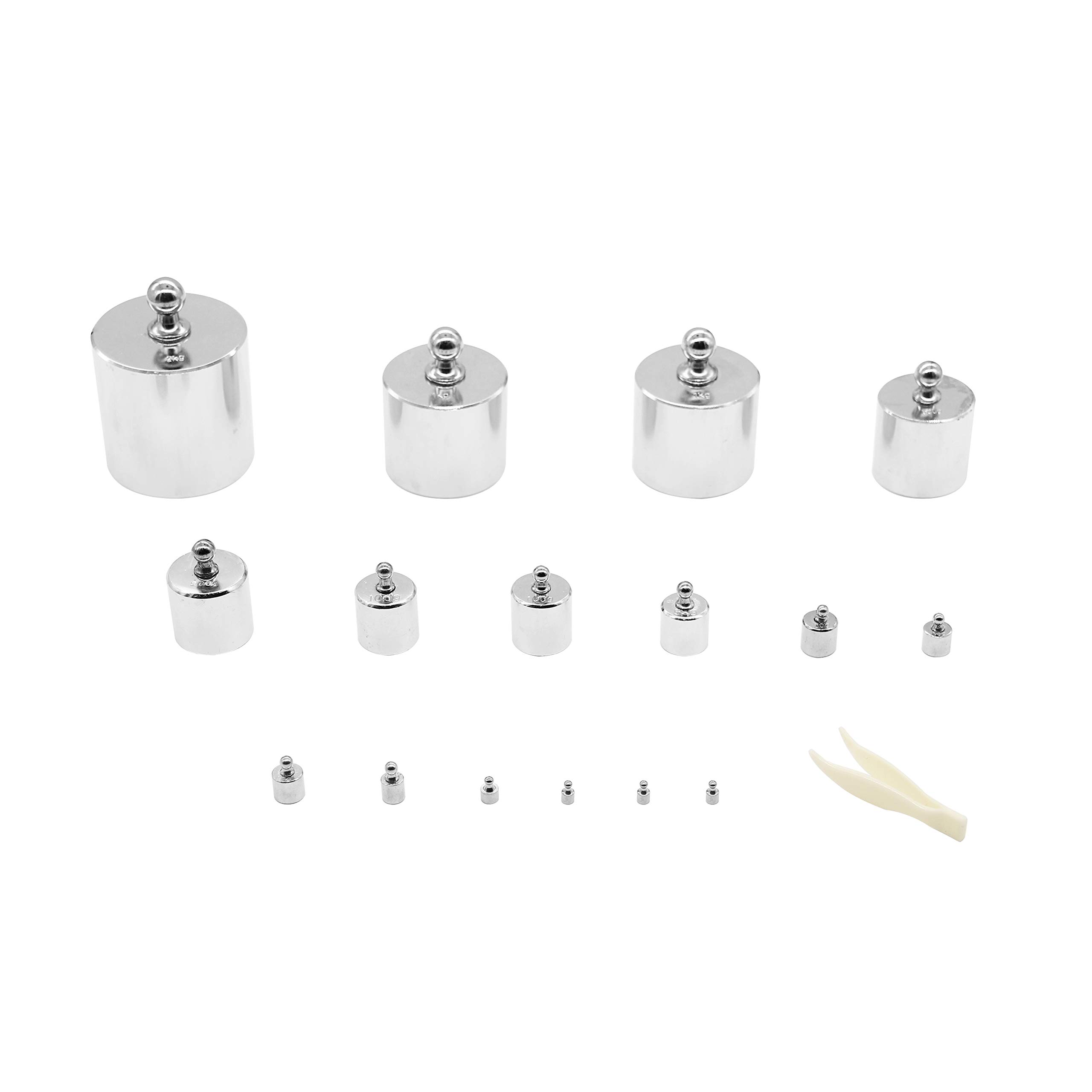 CGOLDENWALL Juego de 16 piezas M2 5000 g de peso de calibración de acero chapado en gramos con estuche y pinzas para joyería digital balanza de laboratorio de ciencias pesos educativos y pasatiempos