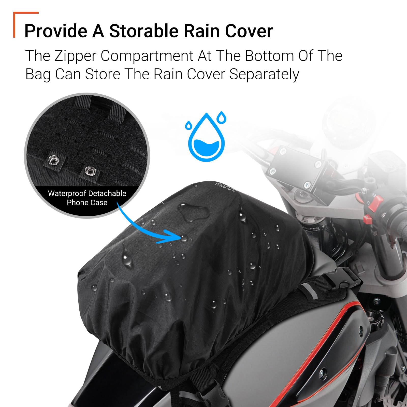 MOSISO Sac Réservoir Moto, 5 Sangles Renforcées Haute Résistance, Base Antidérapante Portable Détachable, Sac Multifonction Accessoires Moto Cyclisme Extérieur Rangement, Noir