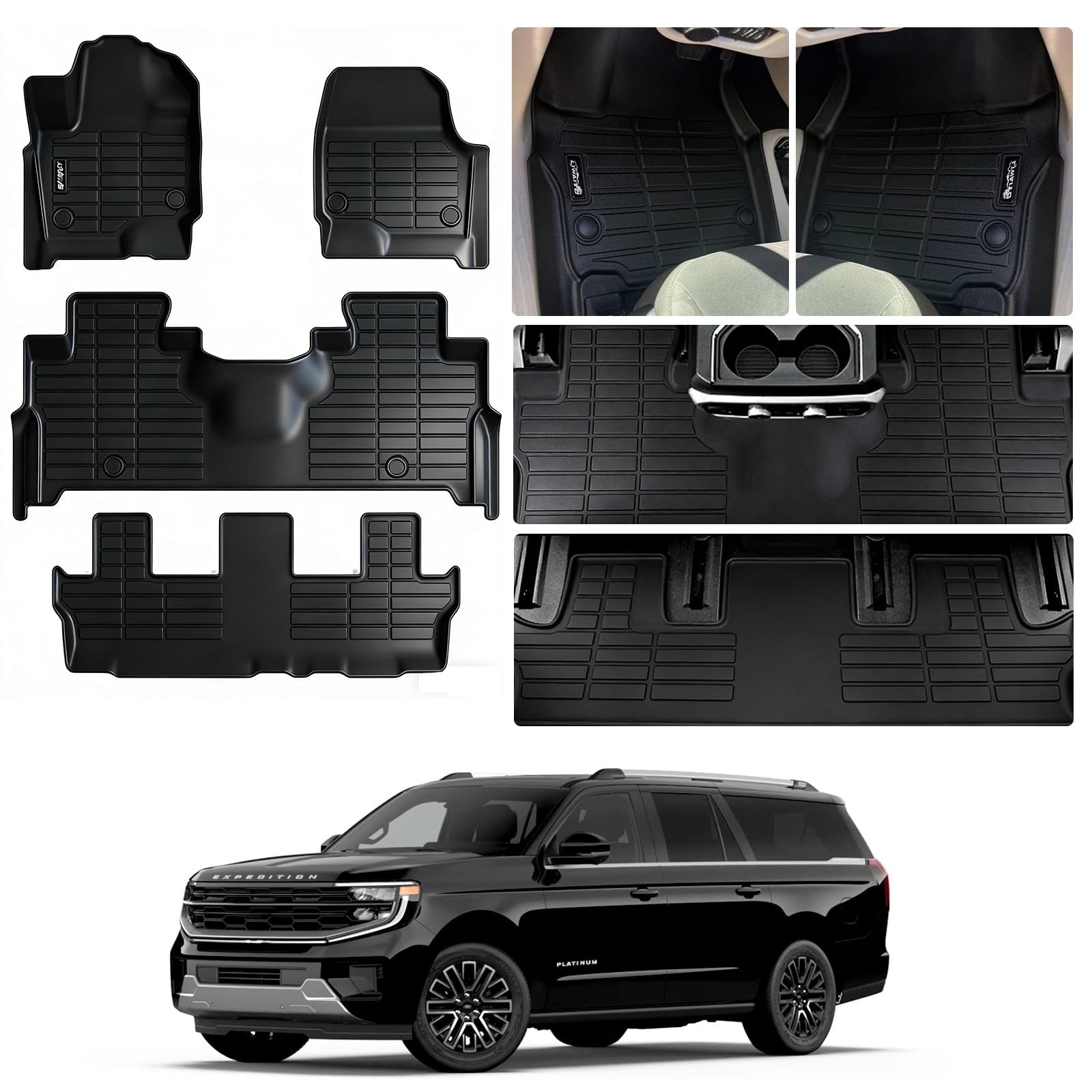 LJWAITO Floor Liners & Cargo Liners & Backrest Mat for 2016-2025 2026 Dodge Durango 6 Seats-2 Row Bucket Seat，TPE All Weather Protection Car Floor Mats with Trunk Mat Covering The Backrest — view 12