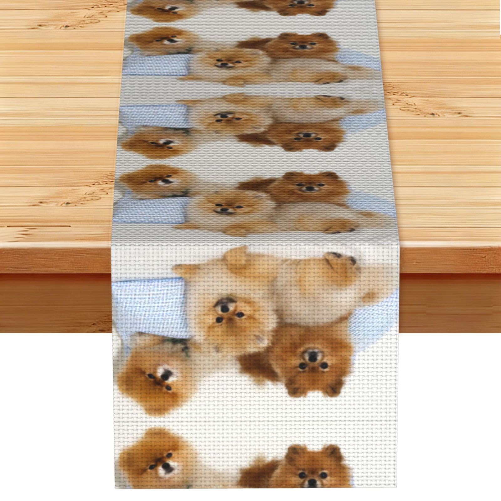 Cute pomeranian Linen Feel Table Runner Wedding Party Home Decoration