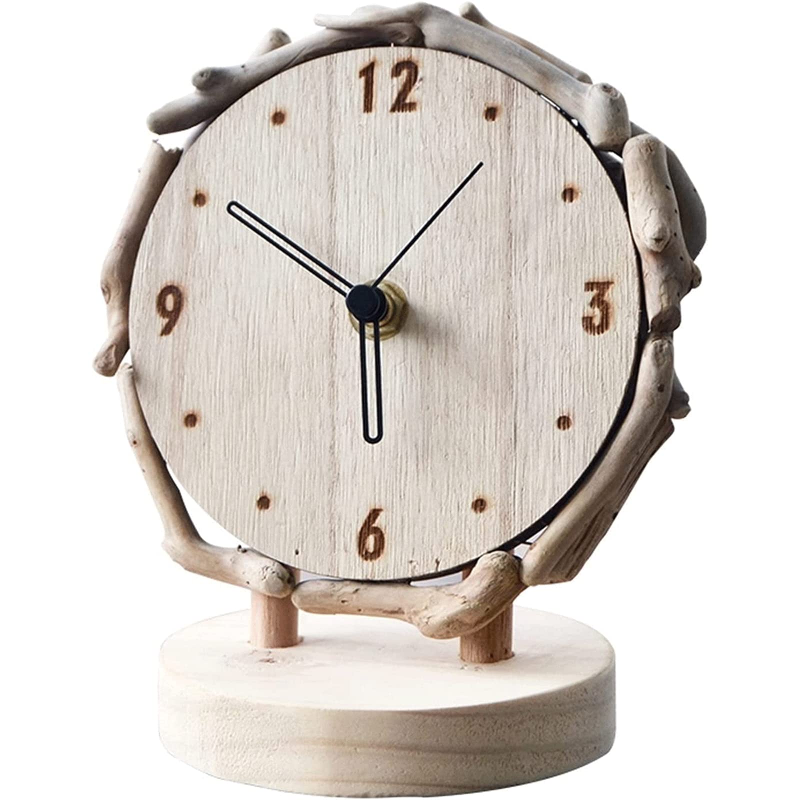 Wecker, AA-batteriebetriebene Tischuhr aus Holz, 14 x 16 cm