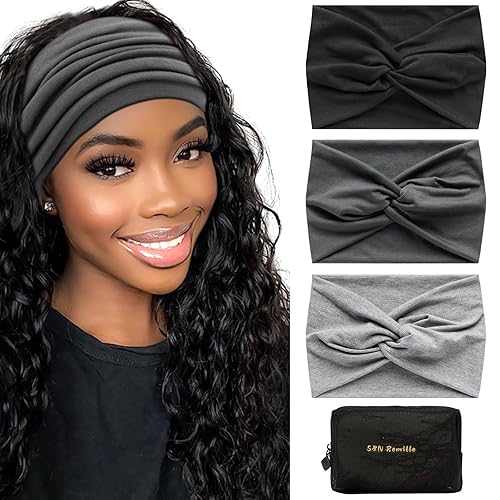 Miniatura 1 de S&N Remille Diademas anchas para mujer, banda para el cabello grande, diadema elástica antideslizante, accesorios con nudos torcidos, accesorios