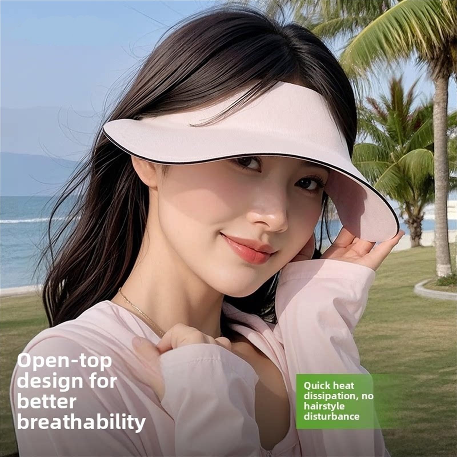 Maschera visiera parasole da donna 1 pezzo traspirante Per esterno | Copricapo regolabile staccabile a copertura totale for la guida estiva all'aperto in spiaggia(Black)